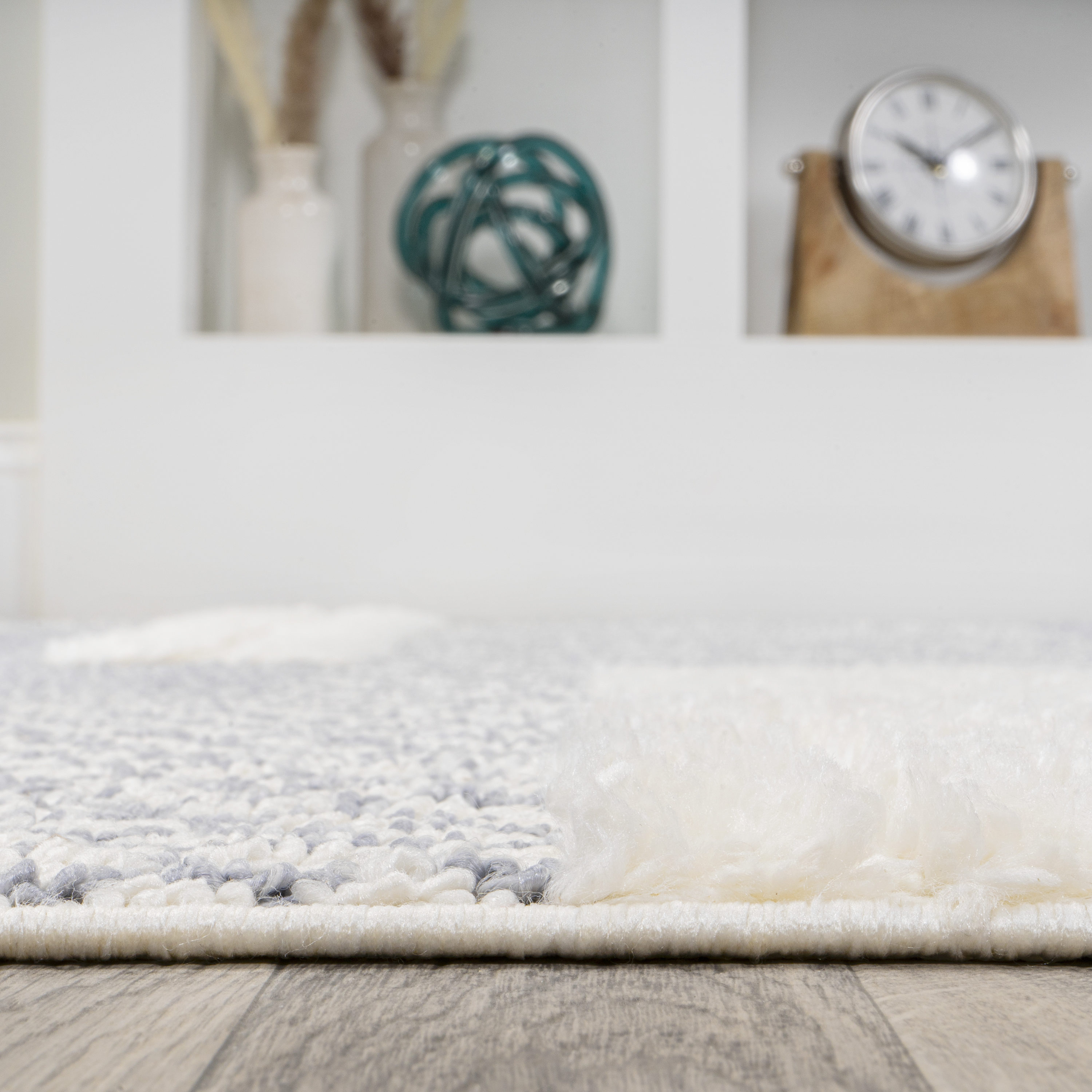 Gray and Cream Abstract Geometric 4' x 6' Shag Area Rug