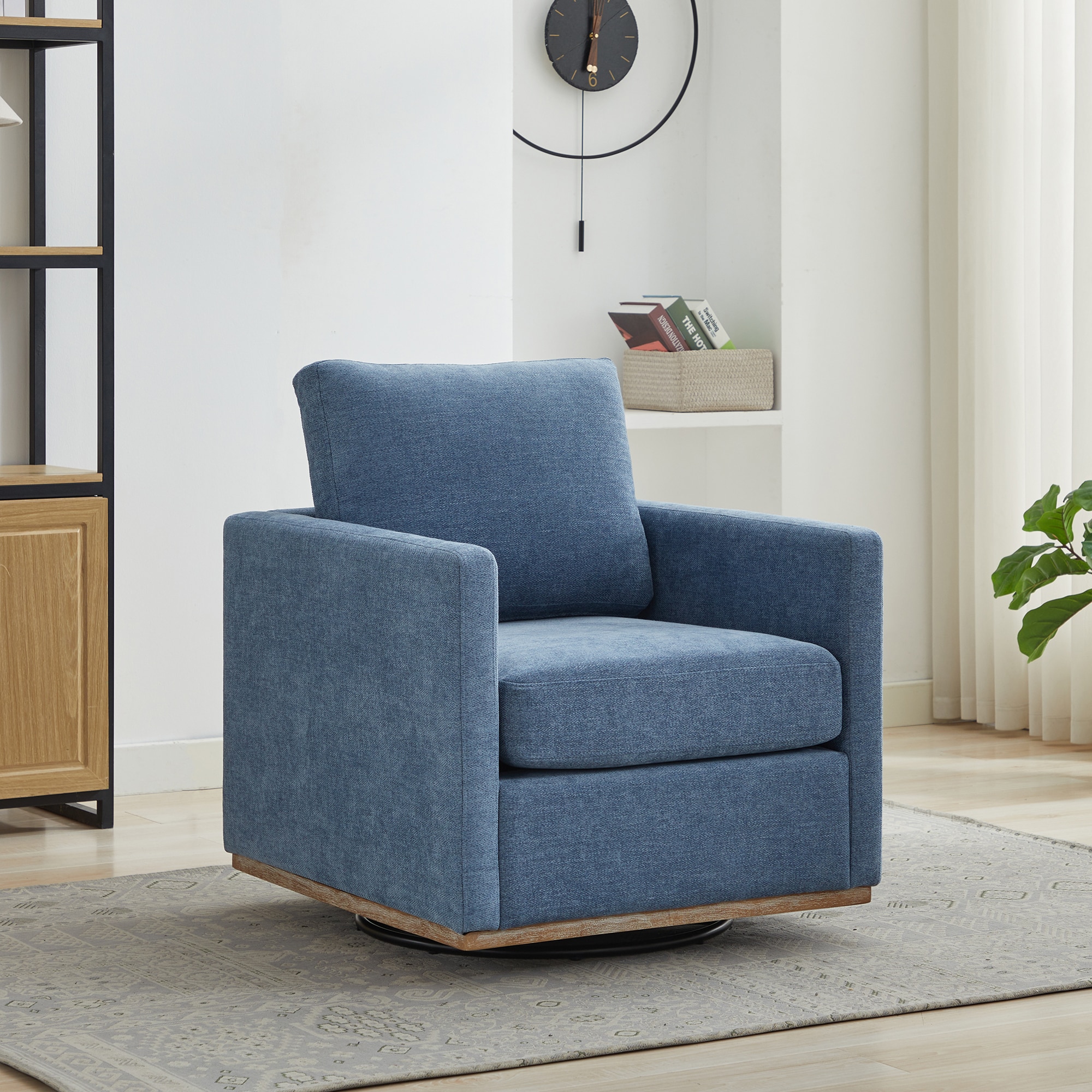 KTMBDW Swivel Accent Chair - Modern Swivel Chair with Pillow and Soft Cushion - Comfy Chenille Armchair Single Sofa for Living Room (Blue)