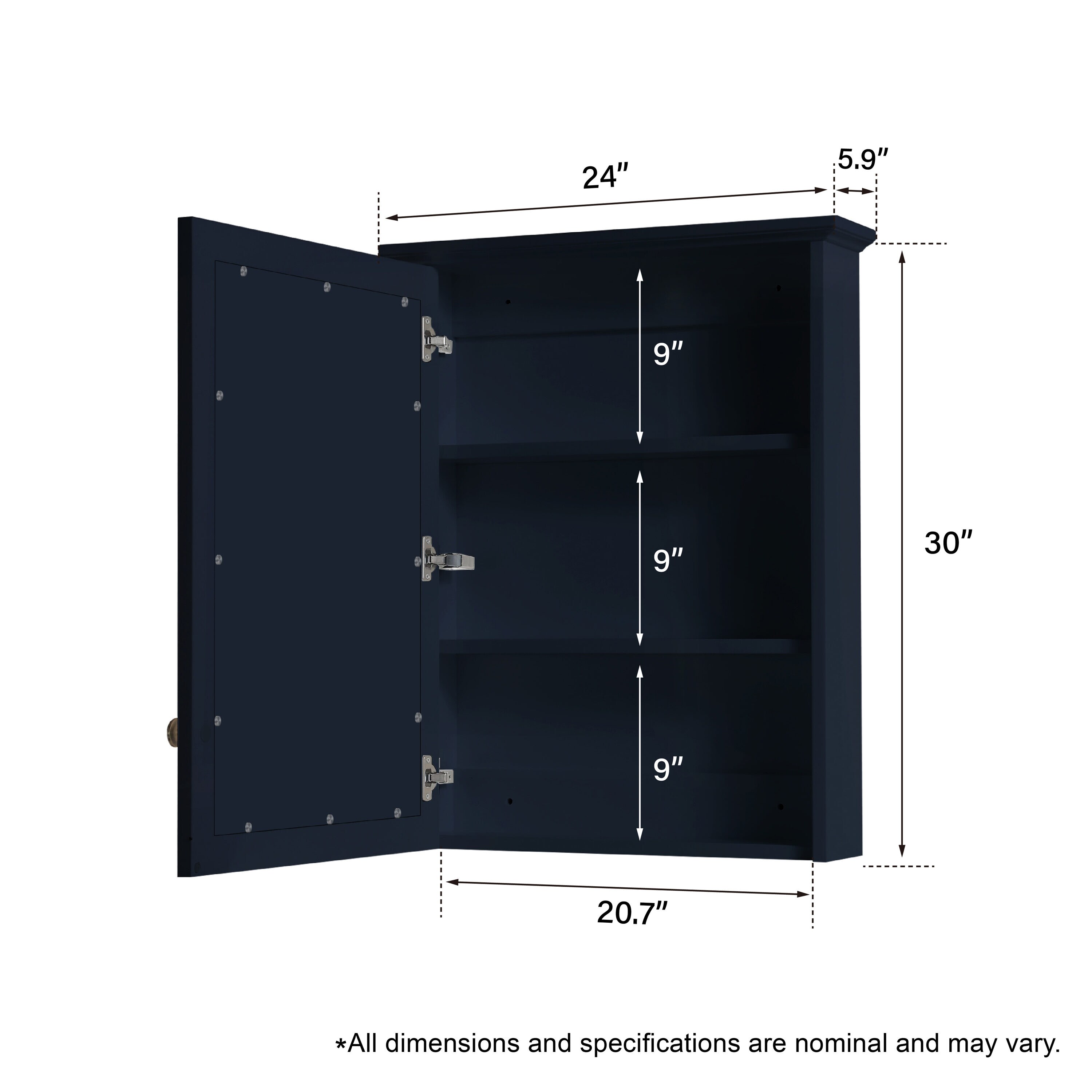 WELLFOR Solid Wood Medicine Cabinet 24-in x 30-in Surface Mount Navy ...