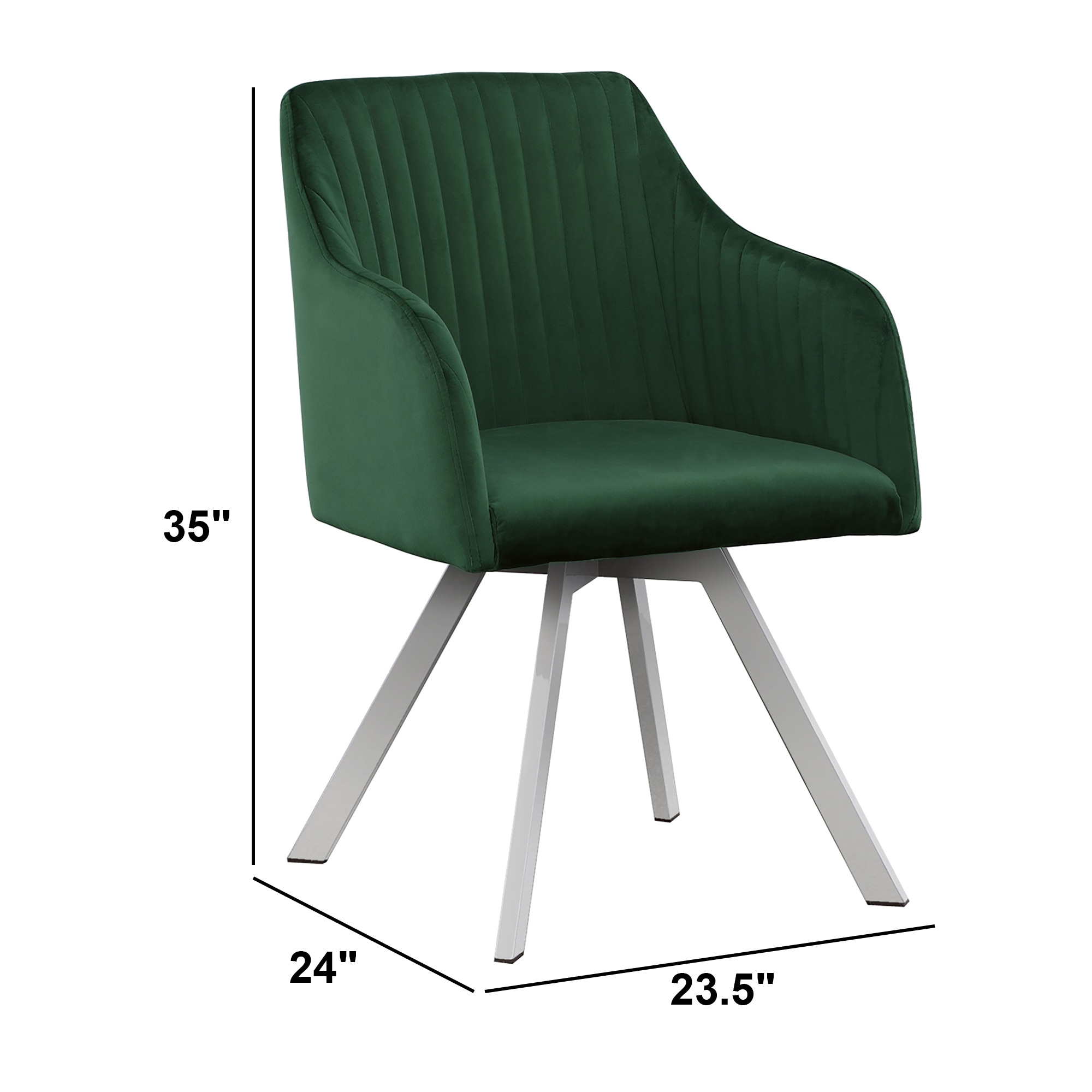 Contemporary Green Velvet Upholstered Swivel Arm Chair