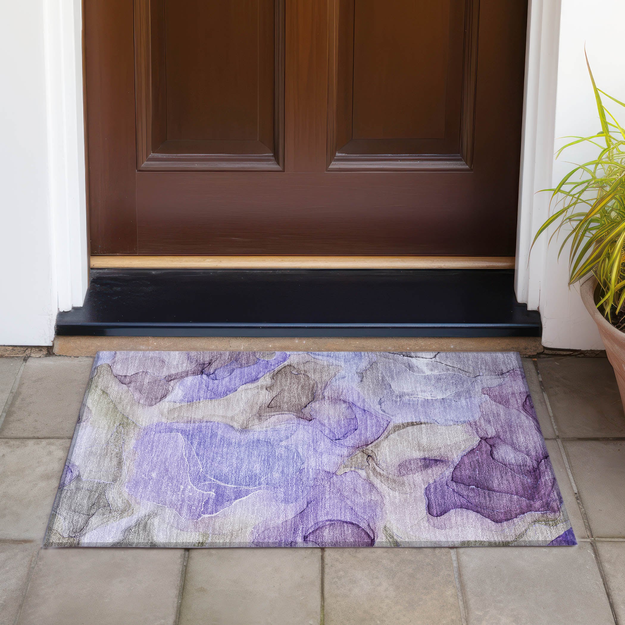 Purple Watercolor Pattern Rectangular Synthetic Area Rug