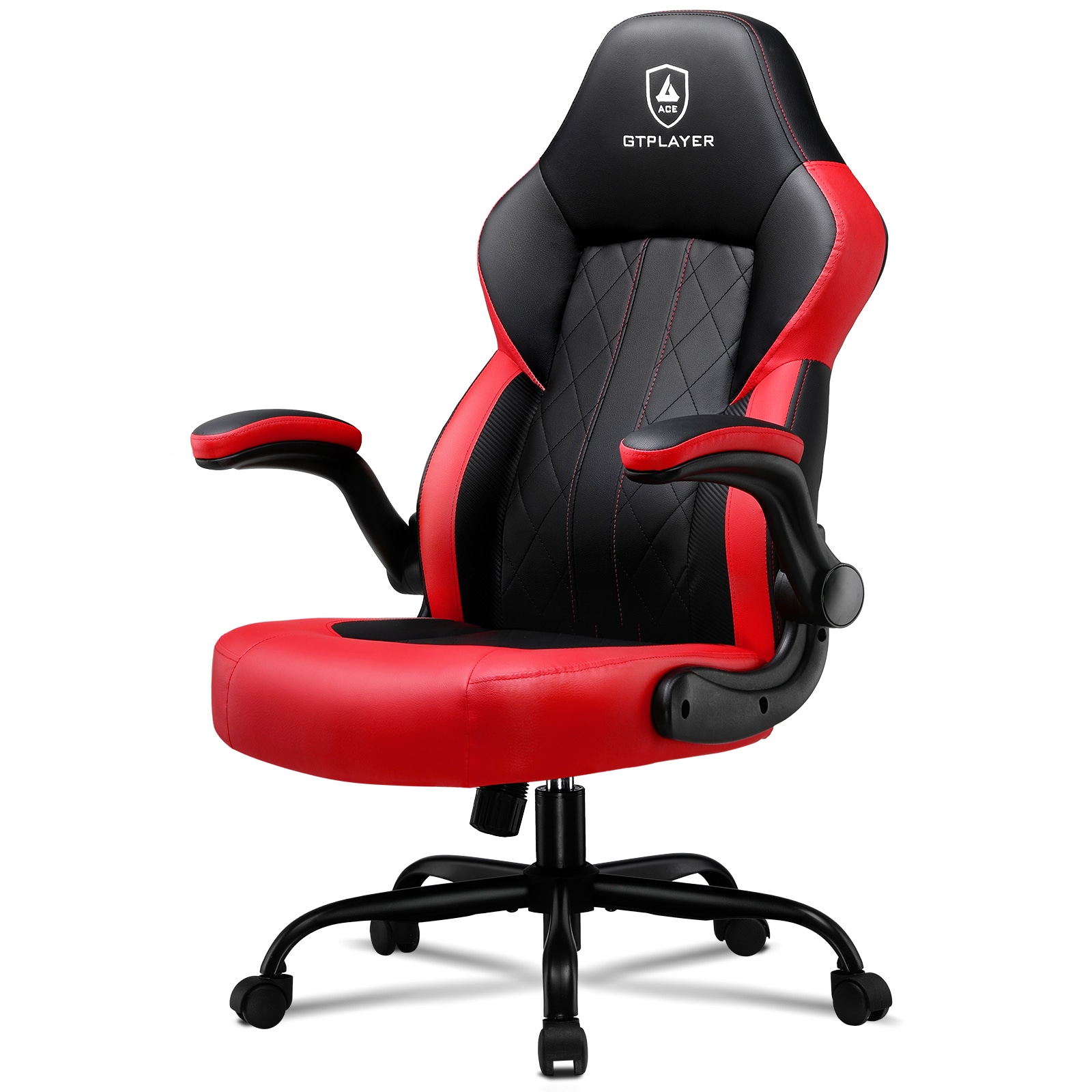 GTPLAYER LOWE'S-GT500-RD Red Ergonomic Faux Leather Gaming Chair with Flip-Up Armrests Comfortable Desk Chair
