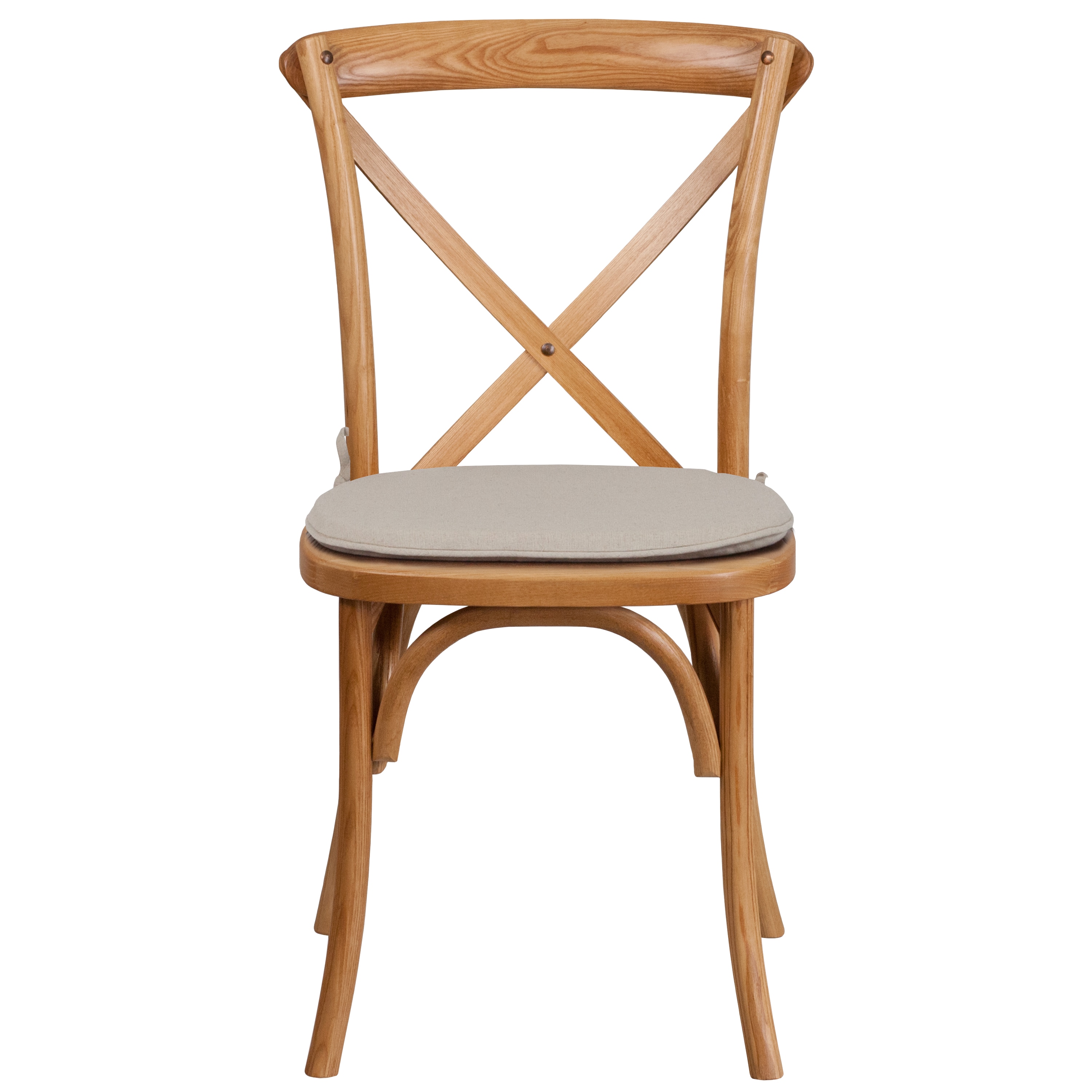 Elegant Oak Wood Cross Back Side Chair with Beige Cushion