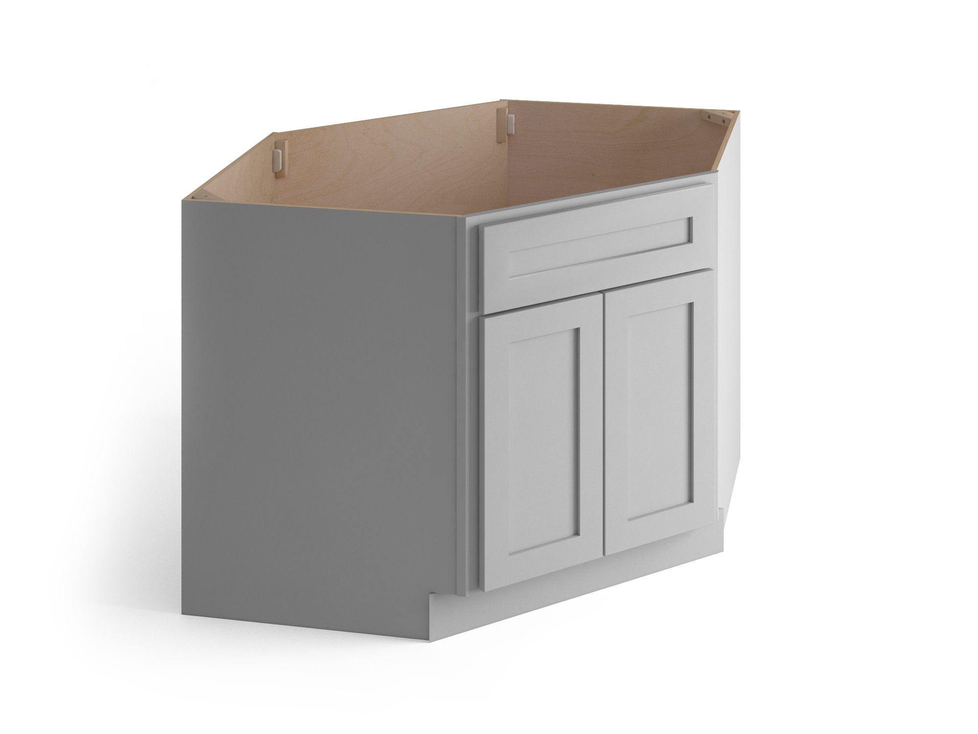 Valleywood Cabinetry 42-in W x 34.5-in H x 24-in D Ideal Gray Birch Diagonal 1-Drawer Corner Base Ready To Assemble Plywood Cabinet (Flat Panel Shaker Style)