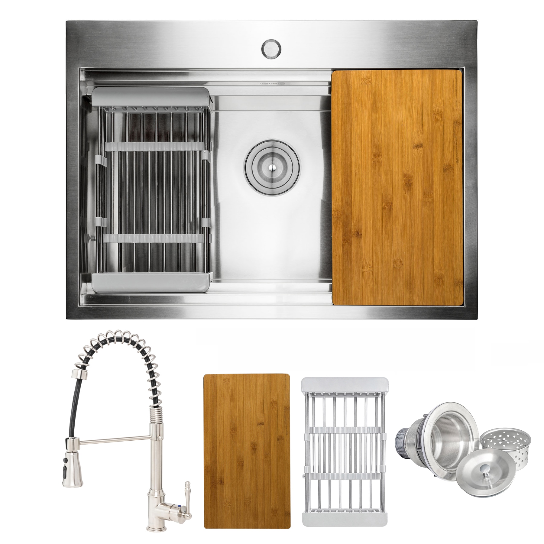 AKDY KS0371 Drop-in 33-in x 22-in Stainless steel Single bowl Workstation Kitchen Sink All-in-One Kit