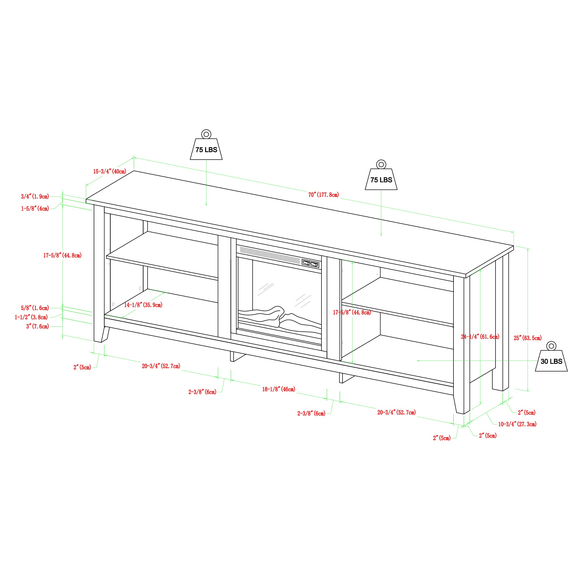 Walker Edison W70FP18CL Electric-Fireplaces - View #8