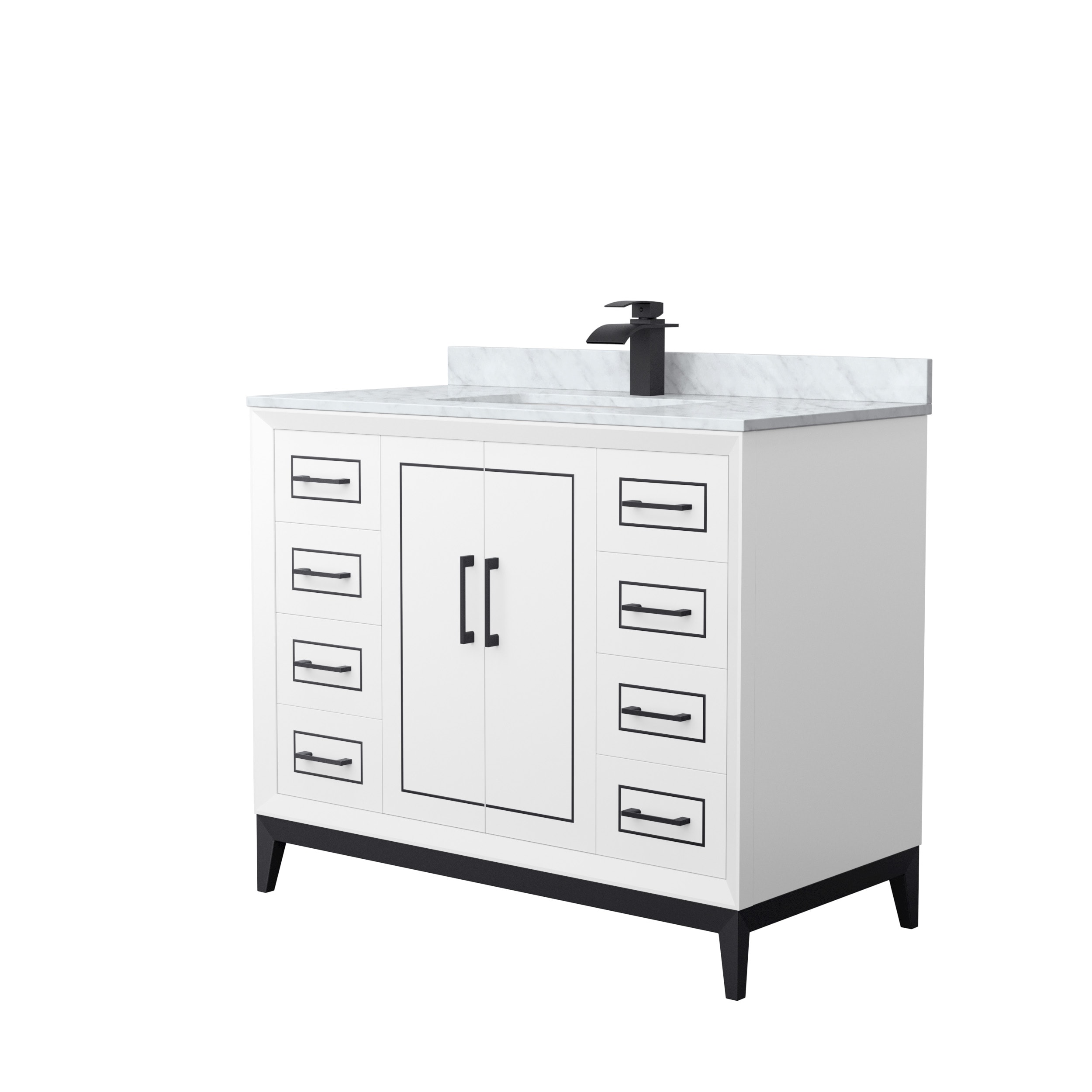 Wyndham Collection WCH515142SWBCMUNSMXX Marlena 42-in White with Matte Black Trim Undermount Single sink Bathroom Vanity with White Carrara marble Natural marble Top