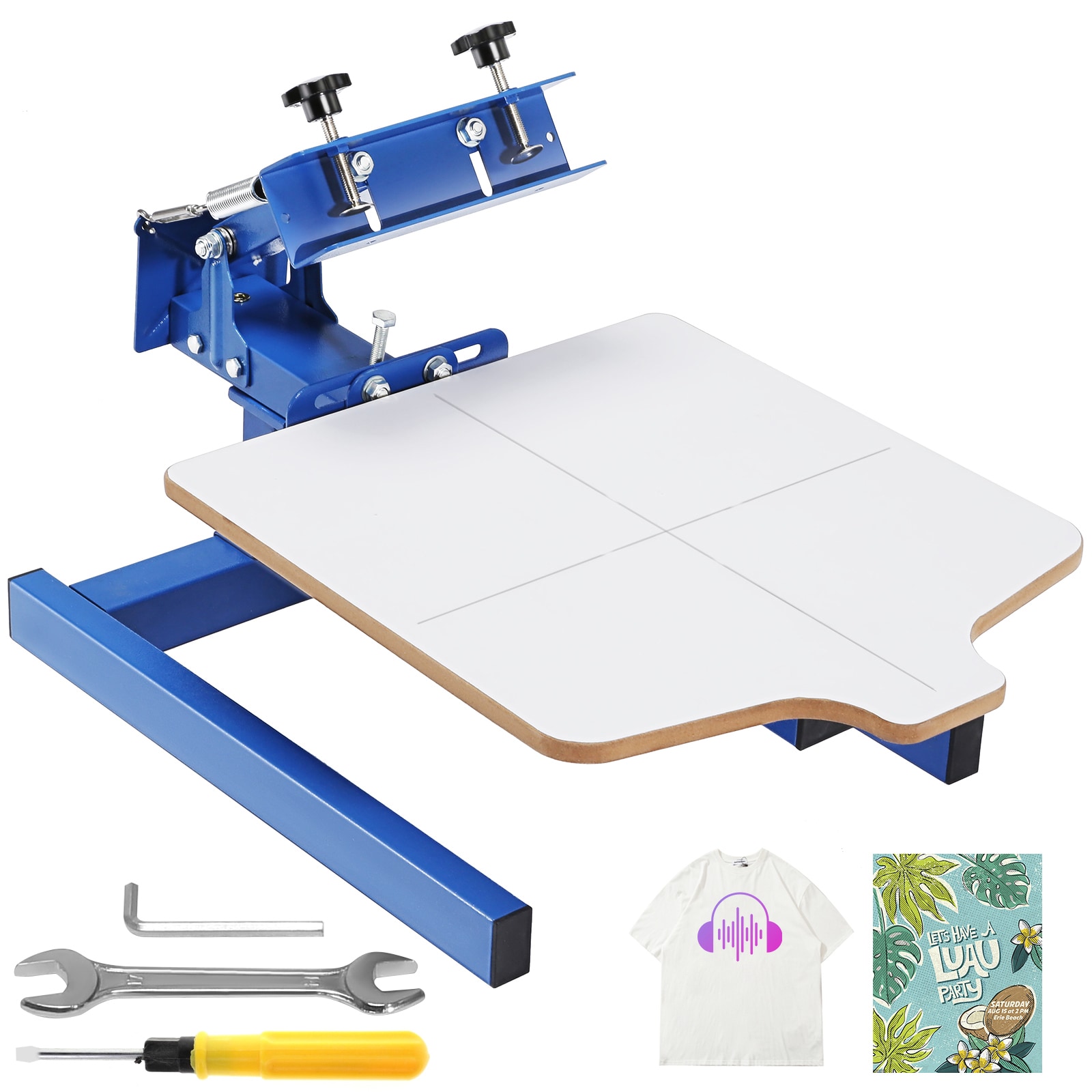 VEVOR SYJTTSDYZZ11972GBV0 Screen Printing Machine 1 Color 1 Station Silk Screen Printing Press 21.2x17.7in Screen Printing Press Double-layer Positioning Pallet Adjustable Tension for T-shirt DIY Printing