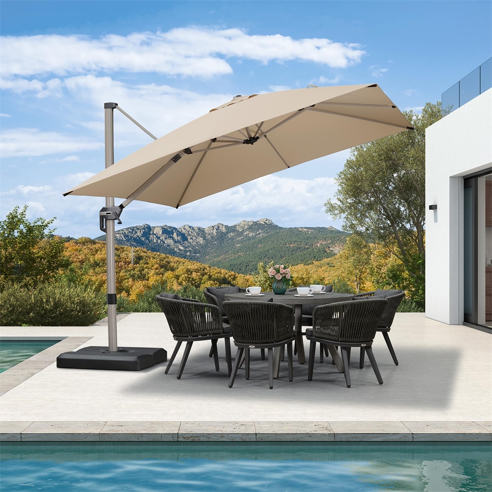 PURPLE LEAF LS01HLRS10-KK 10-ft Aluminum Beige Crank Cantilever Patio Umbrella