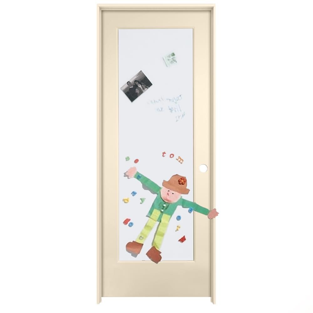 American Building Supply LO967964 24-in x 80-in Cream-n-Sugar Solid core Dry Erase Board Left hand Smooth Prefinished MDF Flat Jamb Single Prehung Interior Door