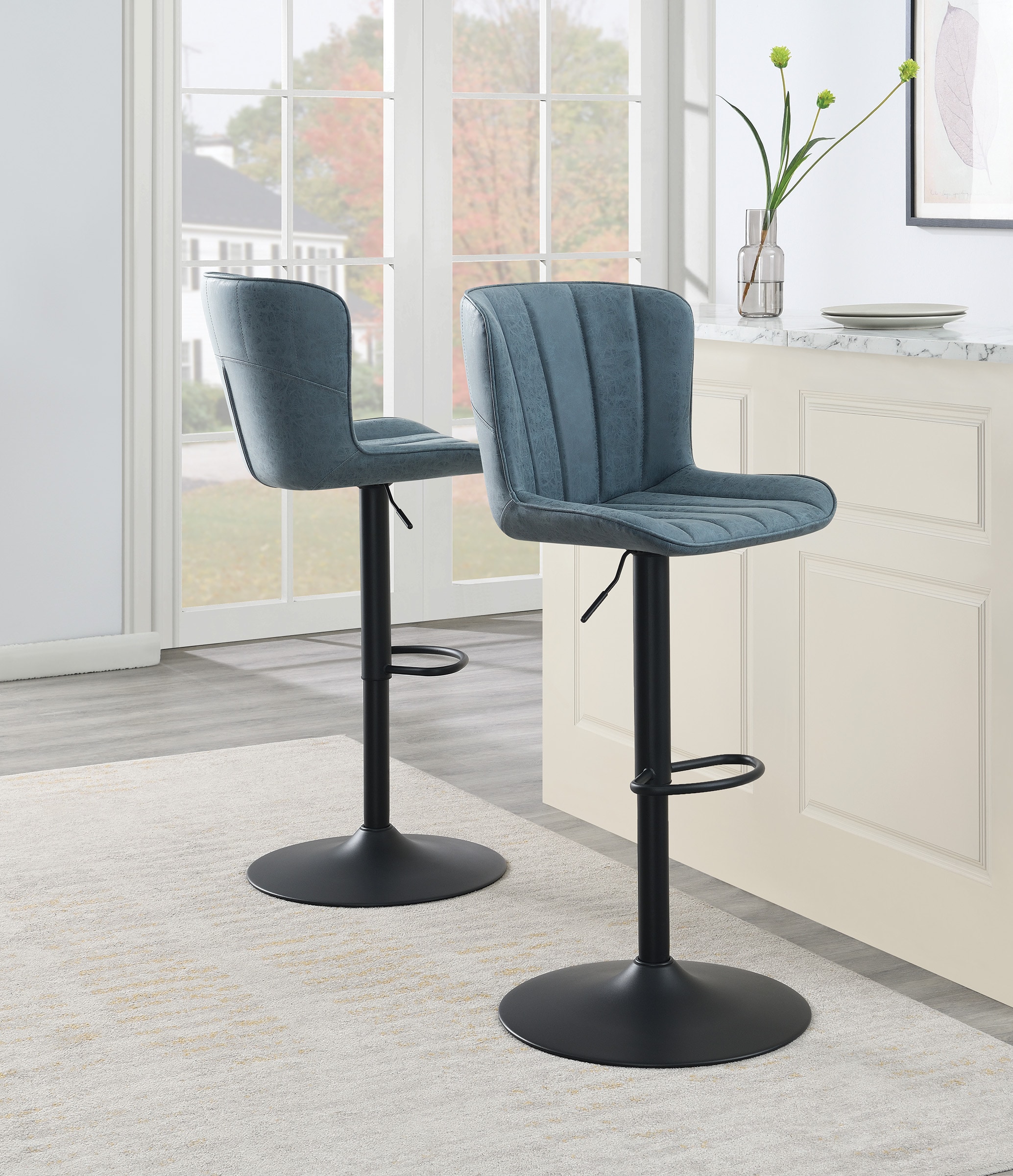 Office Star Products KRK2-P45 Set of 2 Navy 24.5-in H Counter height (24-in to 27-in) Square Seat Upholstered Metal Back Bar Stool Back