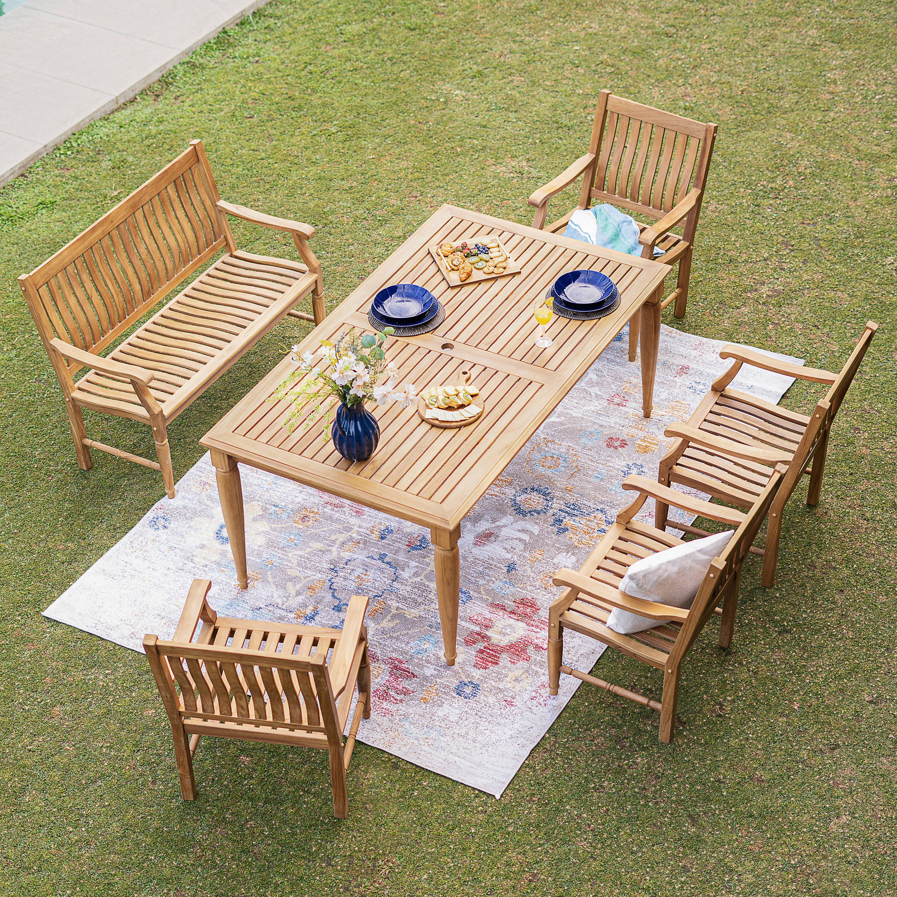 Cambridge Casual 610171-TW-XX-XX-XX Livingston 6 -Piece Plantation Teak Patio Dining Set Wood Rectangle Table with 5 Stationary Chairs