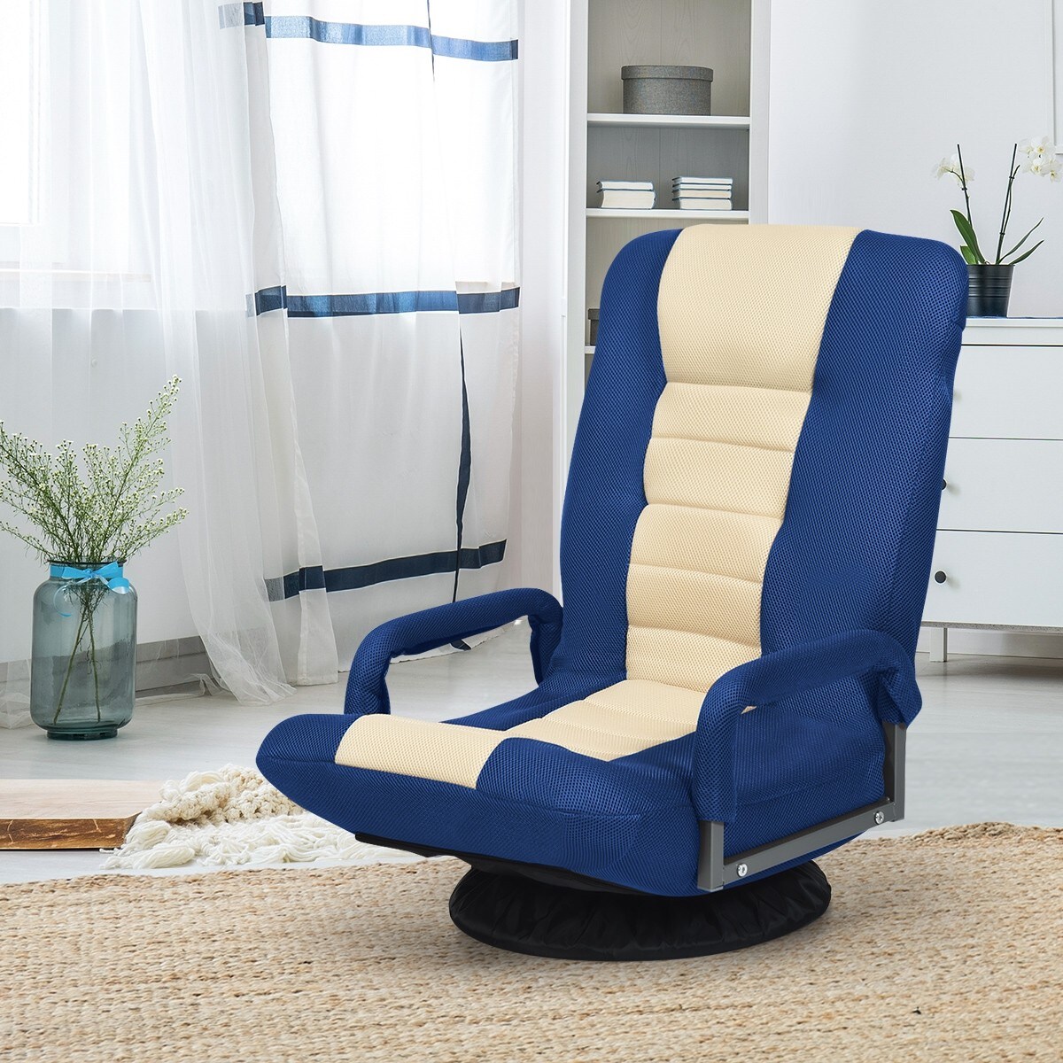 CASAINC Modern Navy Microfiber Swivel Rocking Chair in the Chairs ...