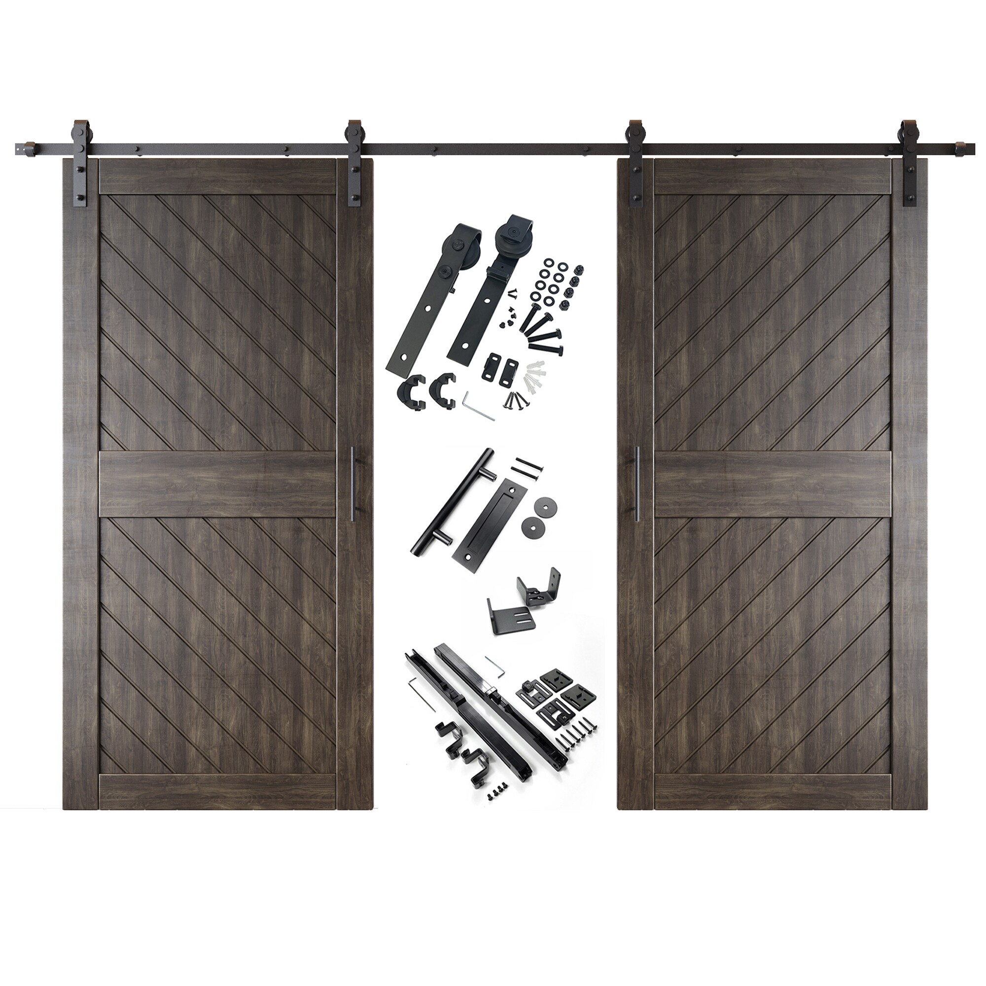 HOMACER YT2H168C-XT2-4084-EB 40-in x 84-in Ebony Prefinished Non-standard Pine Wood Solid core Double Barn Door (Hardware Included)