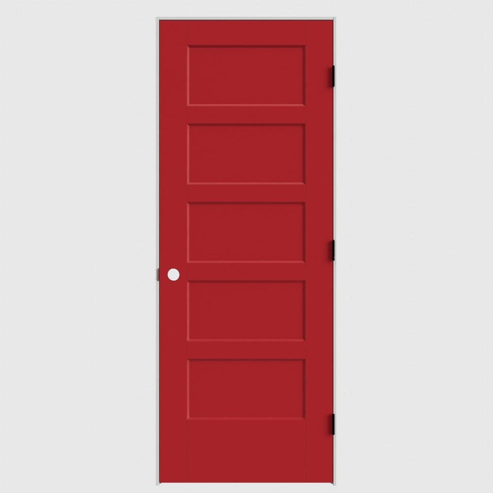 Masonite 640773 32-in x 80-in Barn Red Solid core 5-panel square Left hand Smooth Primed Molded composite Flat Jamb Single Prehung Interior Door