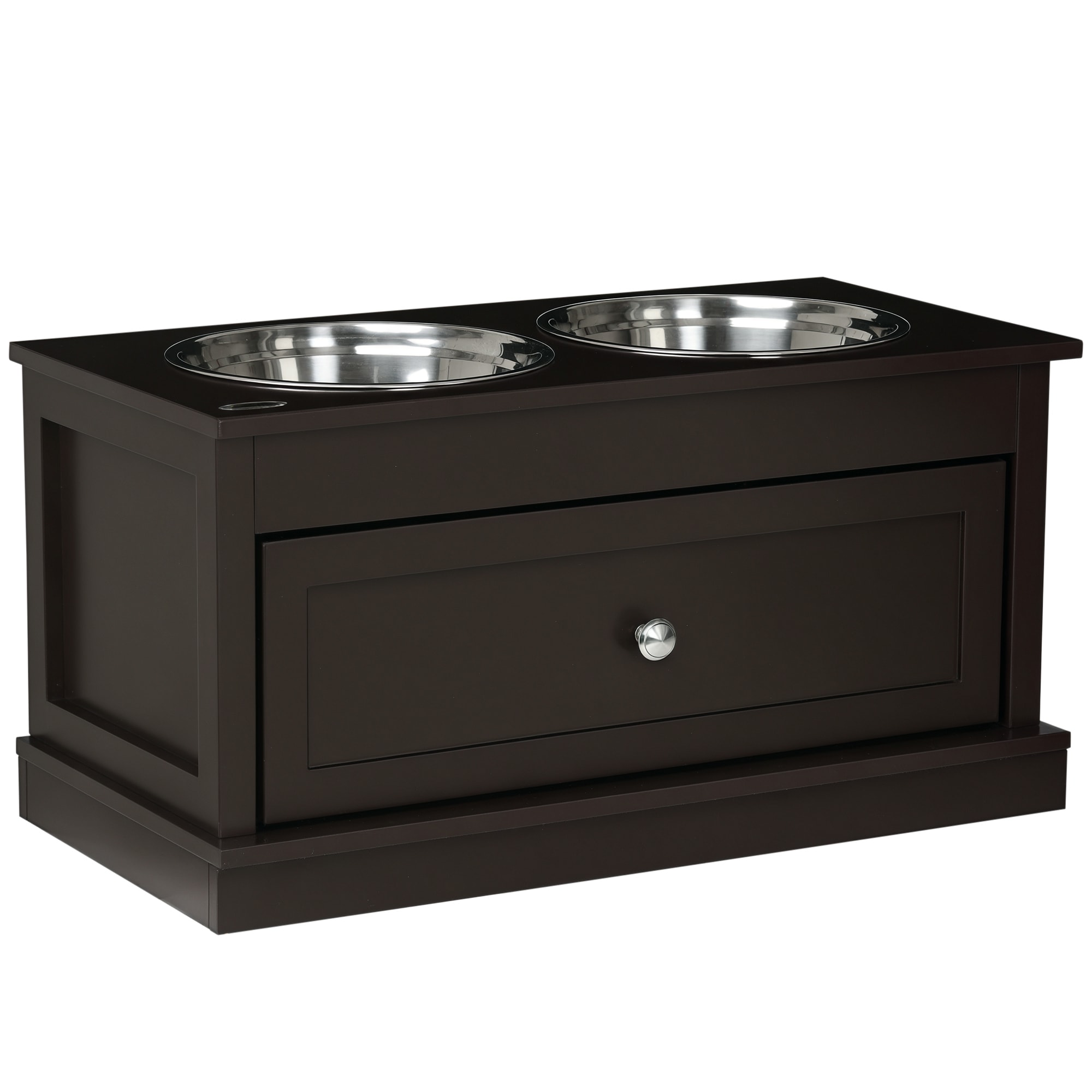 PawHut D08-039V00CF Large Elevated Dog Bowls 11L Storage Drawer Brown​