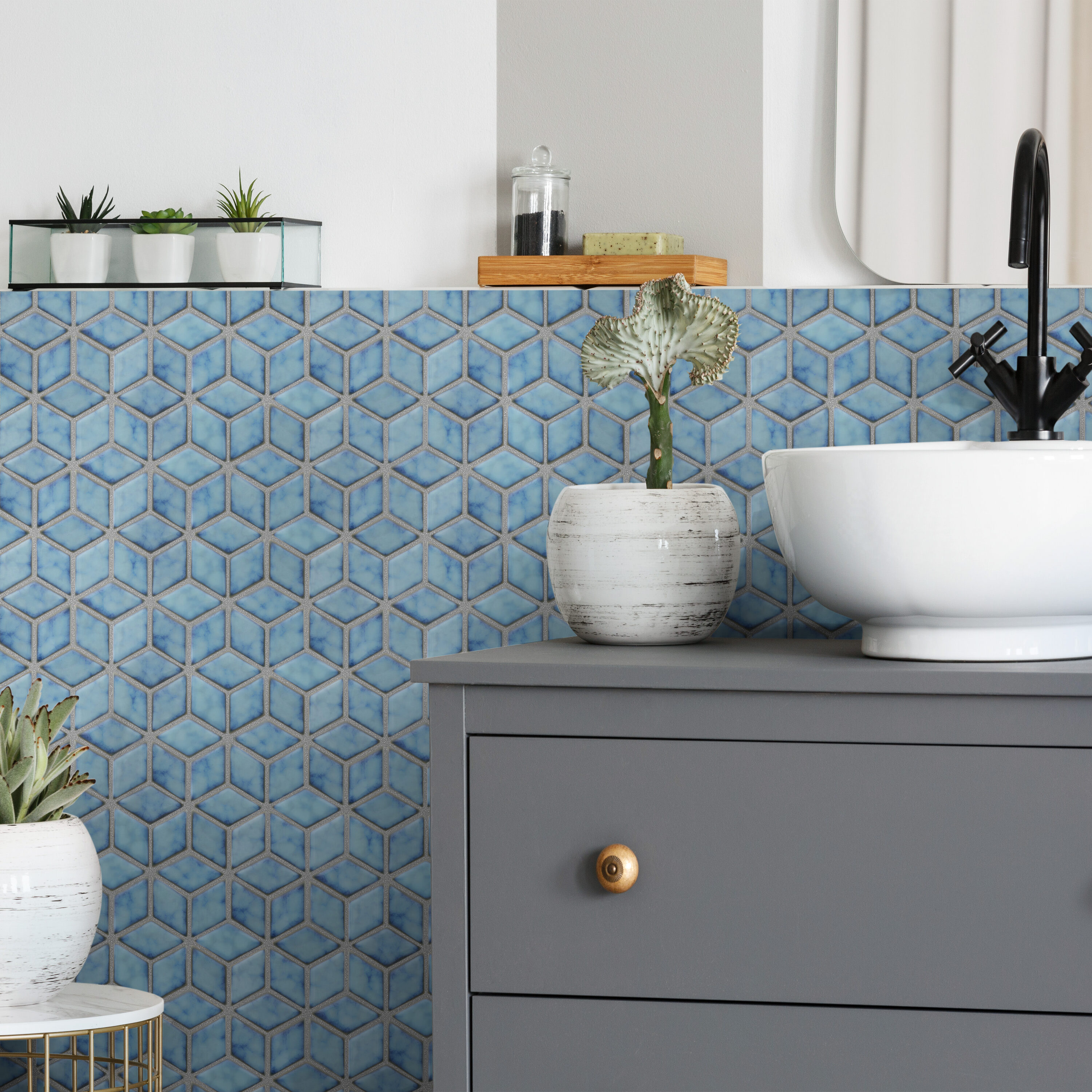 Affinity Tile Hudson Rhombus Marine 6-in x 6-in Porcelain Mosaic Sample ...