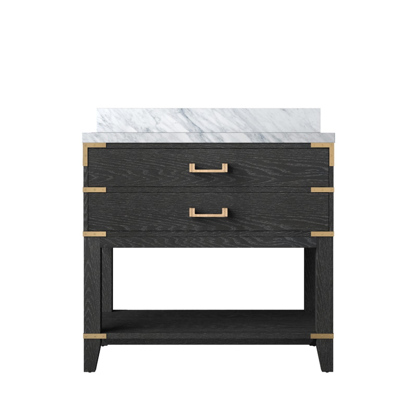 Lexora LVGR36SJ100 Greenberg 36-in Black Oak Undermount Single Sink Bathroom Vanity with White Carrara Marble Top