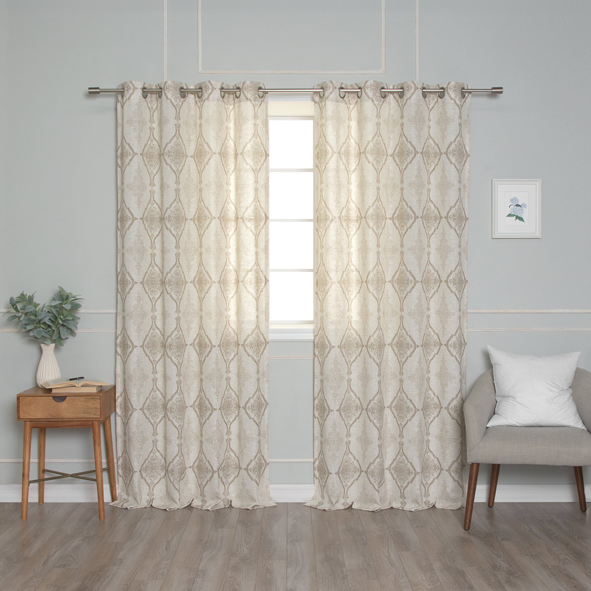 Best Home Fashion JC-15-MED01-84-BEIGE 84-Inches Beige Geometric Semi-sheer Grommet Single curtain panel