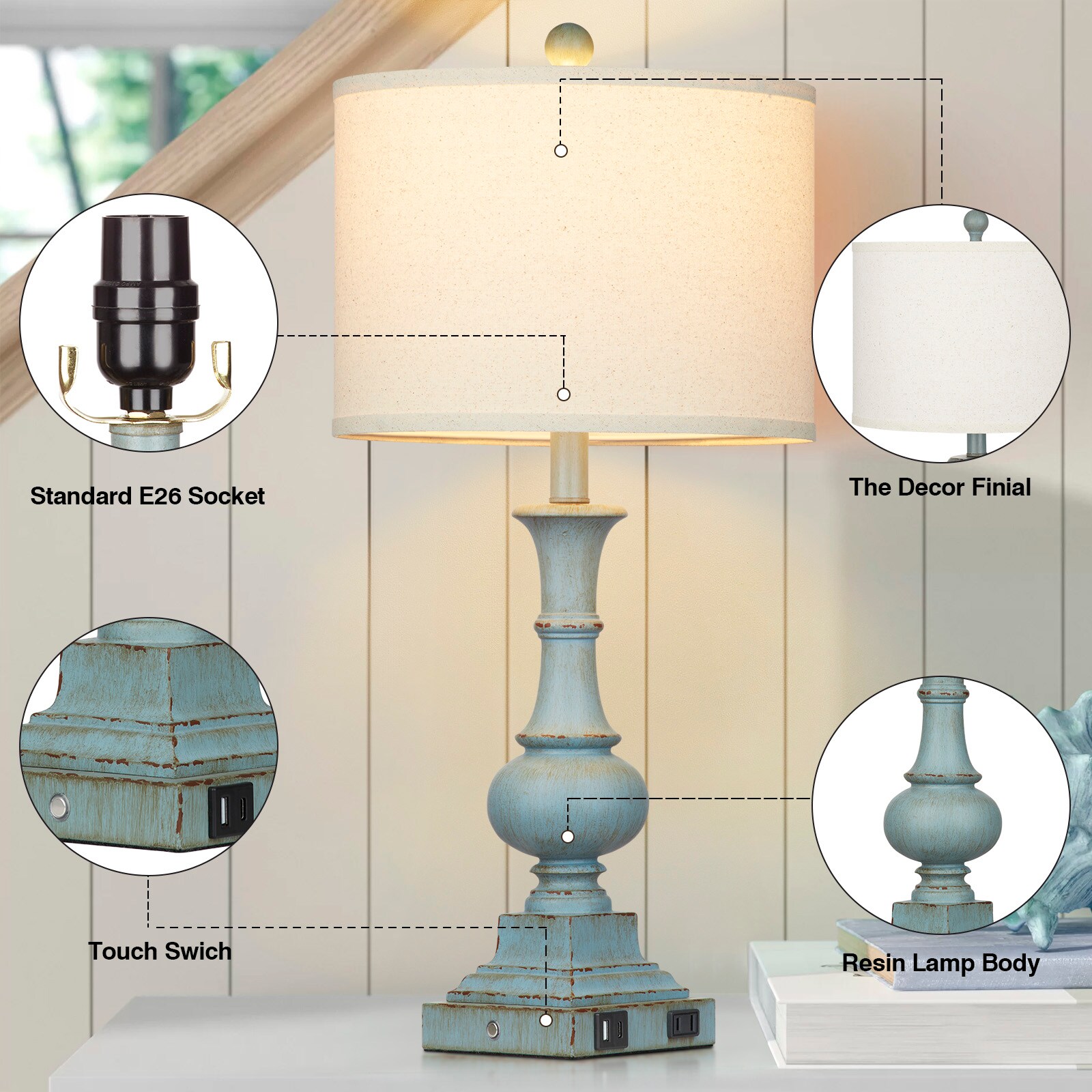 UrFurnishings TD-275 Table-Lamps - View #2