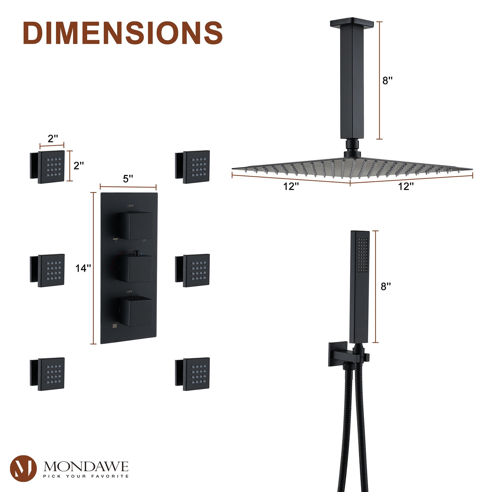 Mondawe WF6823-12BG Showerhead-Bar-Panels - View #10