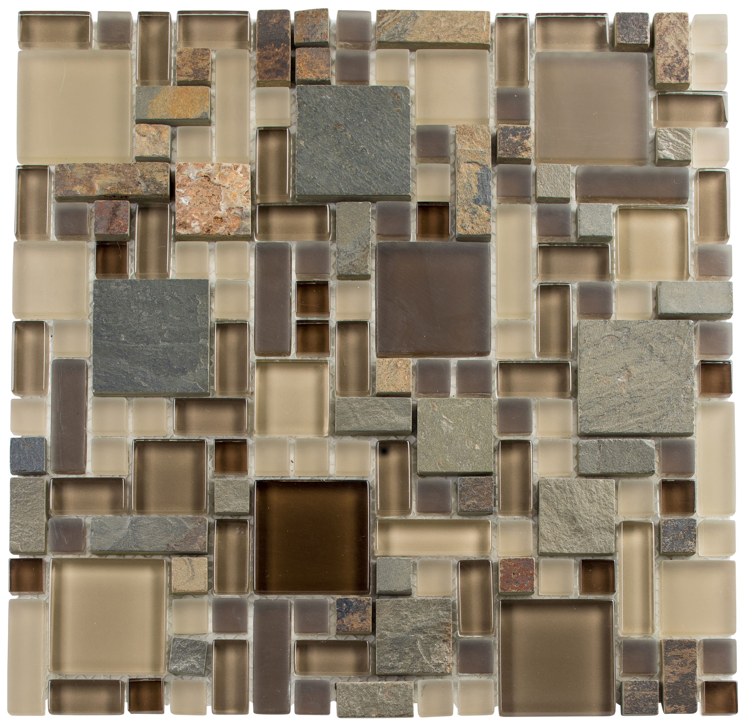 Andova Tiles SAM-ANDWRI845 Sample - Sunset 6-in x 6-in Frosted Glass/Metal/Stone Brick look Floor and Wall Tile