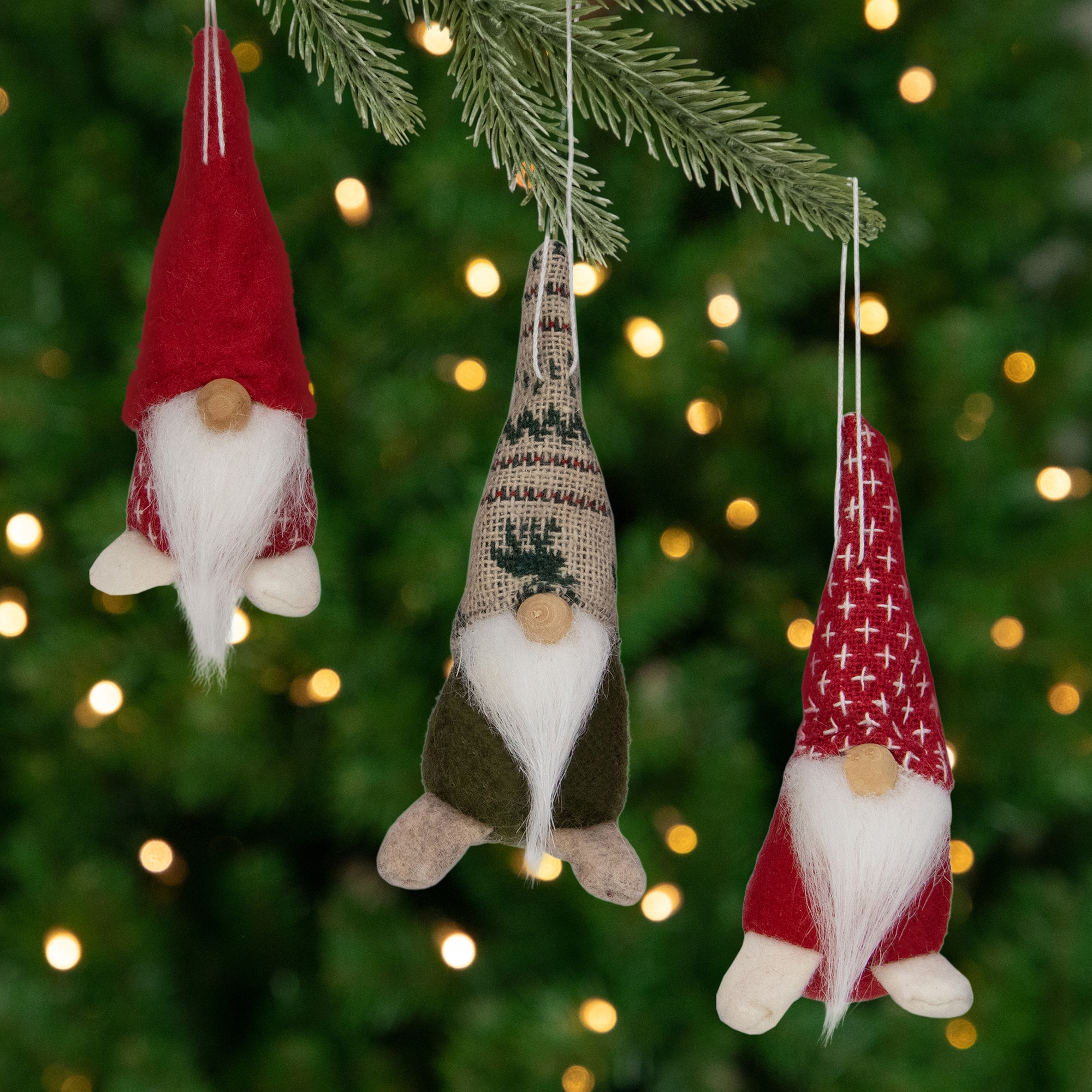 Northlight Santa Gnome Christmas Ornament - 4.25 inch - Red and Green - Set of 3