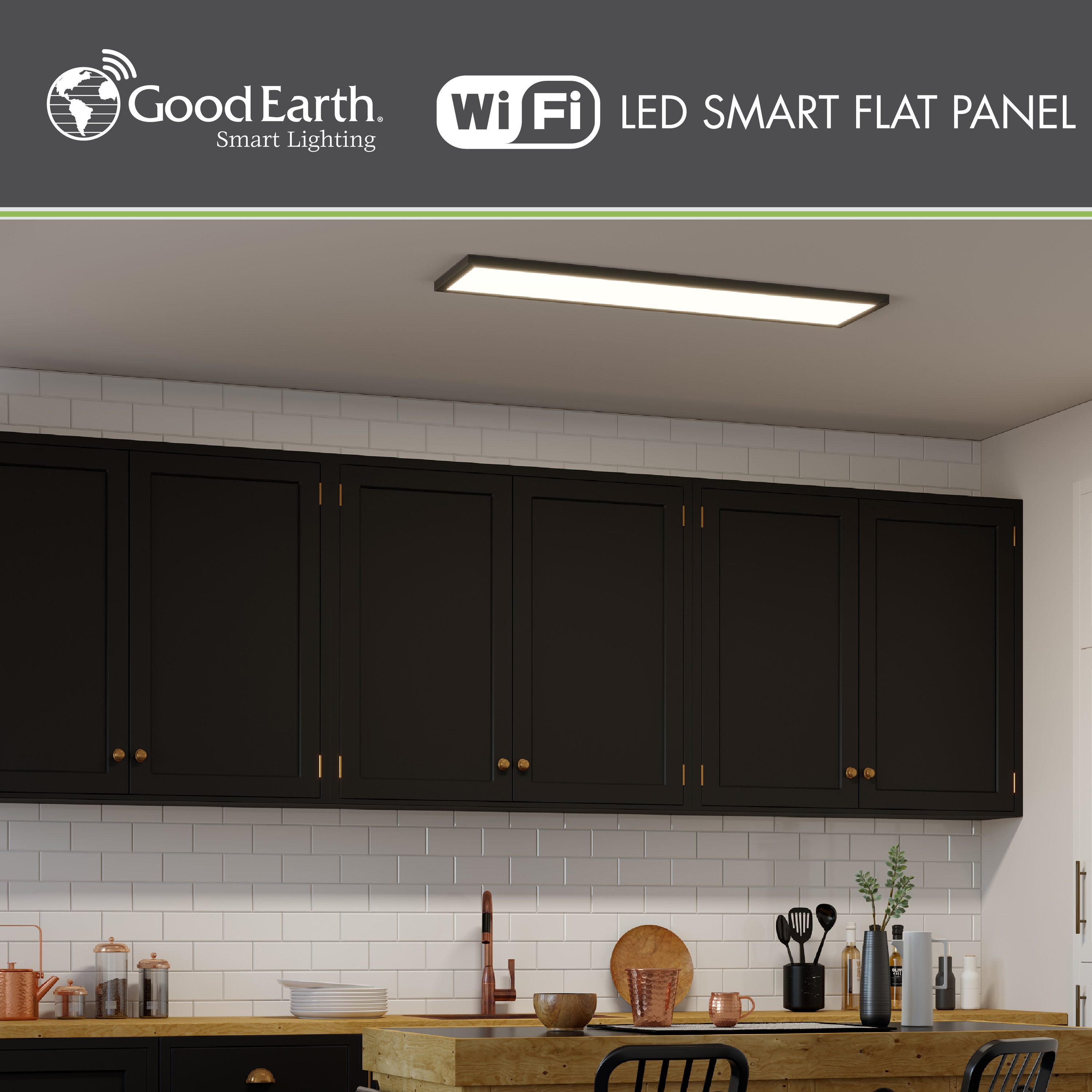 Panneau lumineux DEL intelligent avec Wi-Fi par Good Earth Lighting 1 pi x  4 pi, noir FP1247-BLK-48LFW