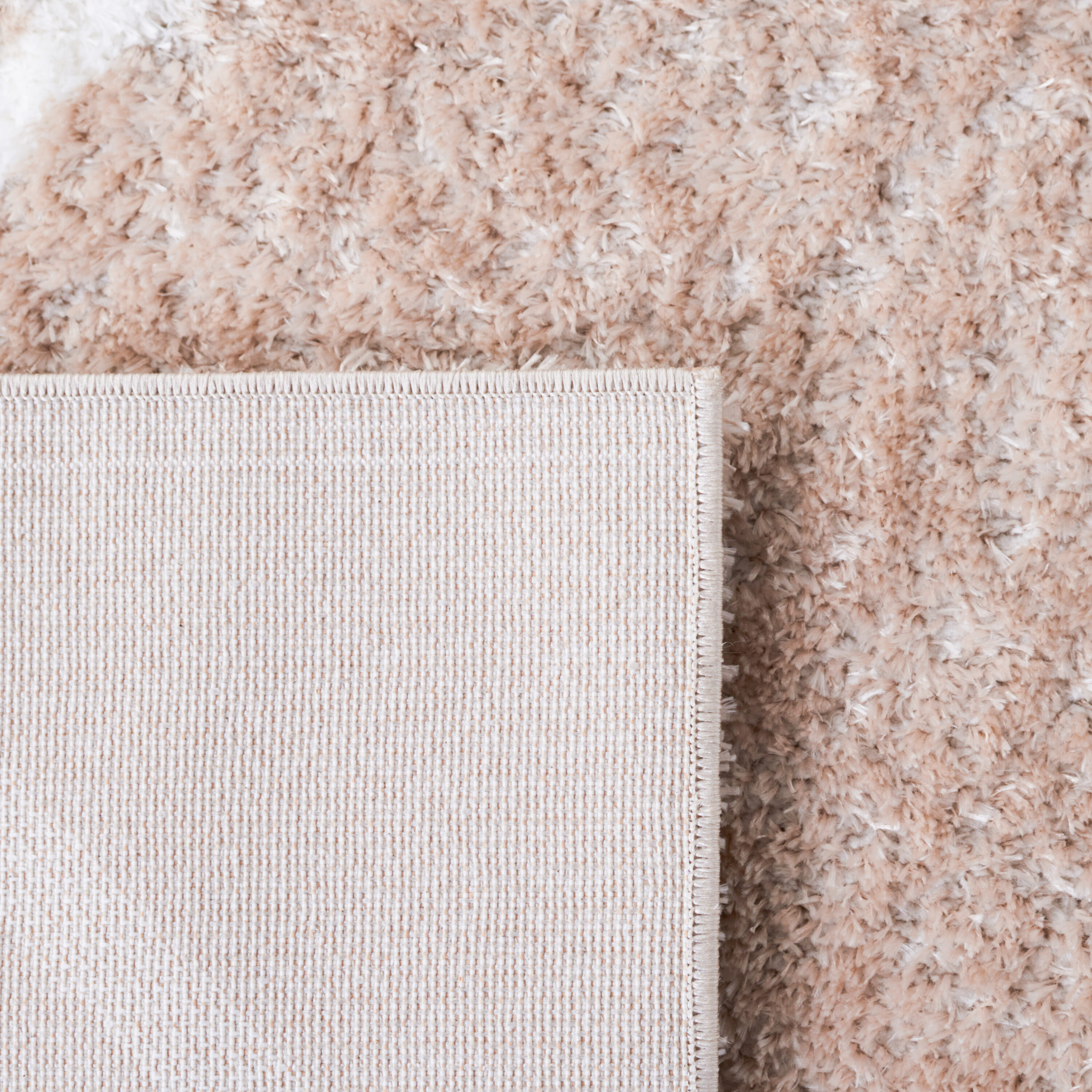 Beige and White Geometric Shag Runner Rug 2' x 9'