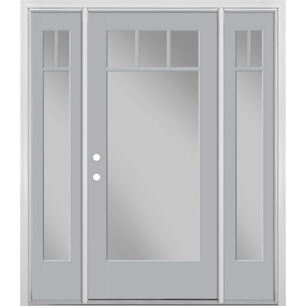 Masonite 1524570 64-in x 80-in x 4-9/16-in Fiberglass Full lite Left-hand inswing Infinity Gray Painted Prehung Front Door with Sidelights with Brickmould Insulating core