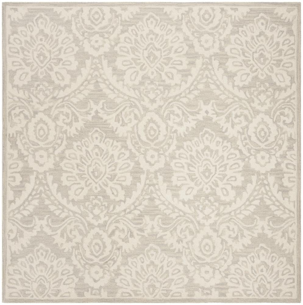 Safavieh BLM106G-6SQ Blossom Littie 6 x 6 (ft) Tufted Wool Silver/Ivory Square Indoor Damask Area rug