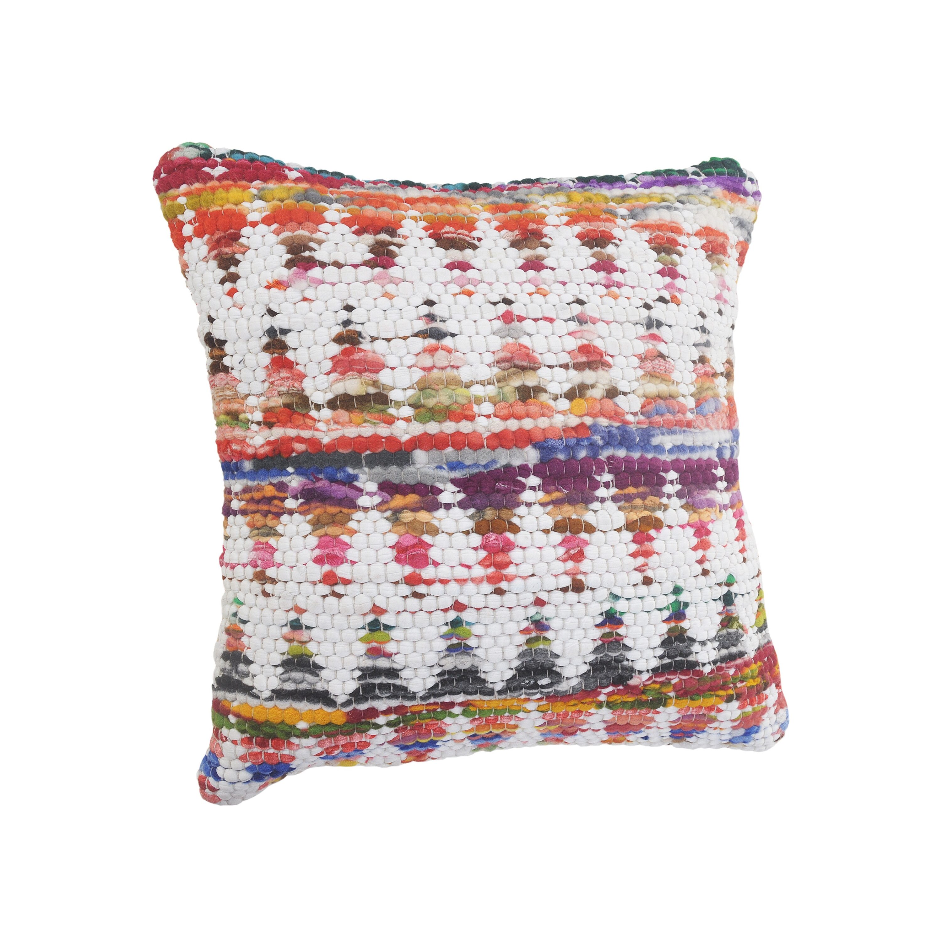White and Multicolored Chevron Cotton Chindi Throw Pillow 20" x 20"