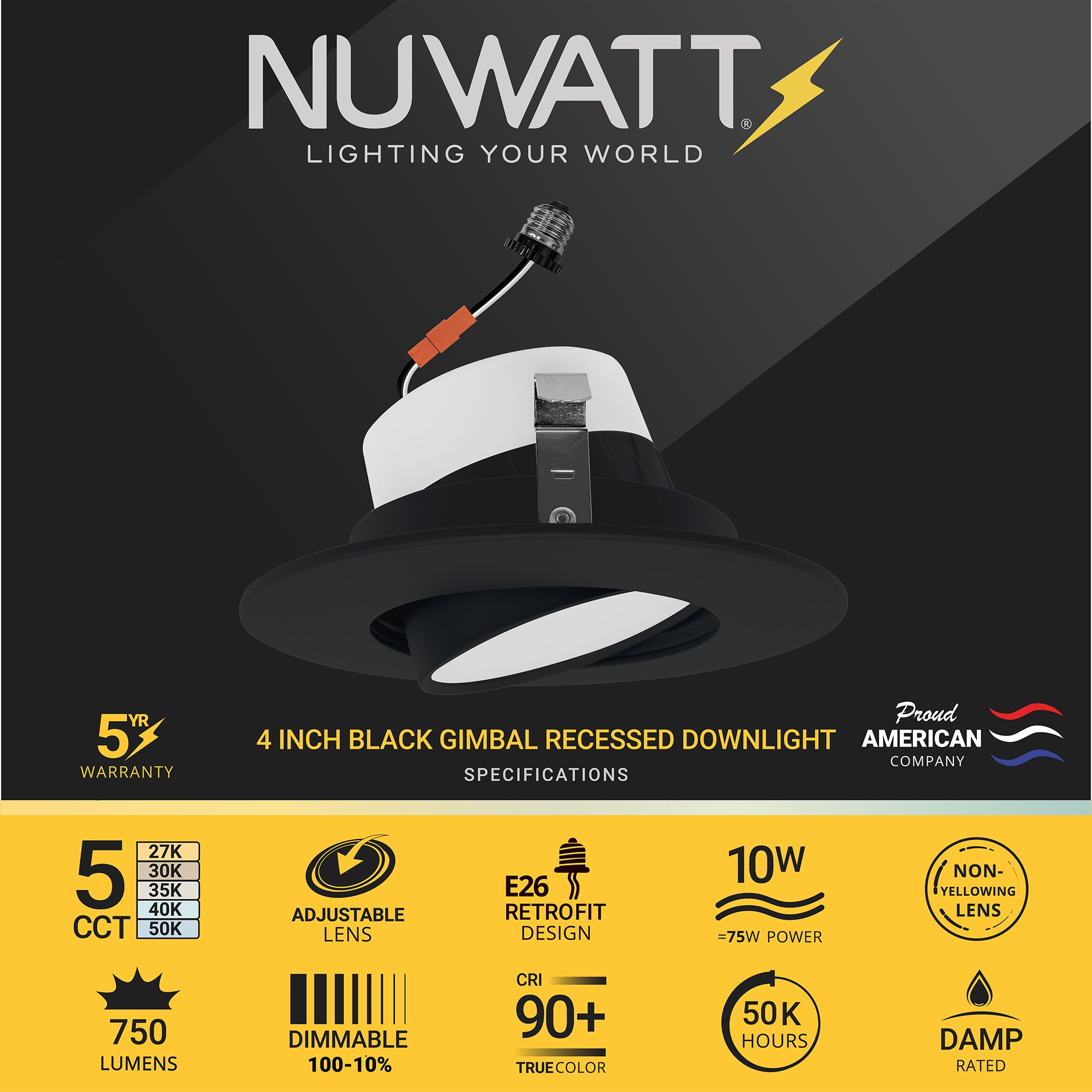 Black 4-Inch Adjustable LED Recessed Lighting Kit, 6-Pack