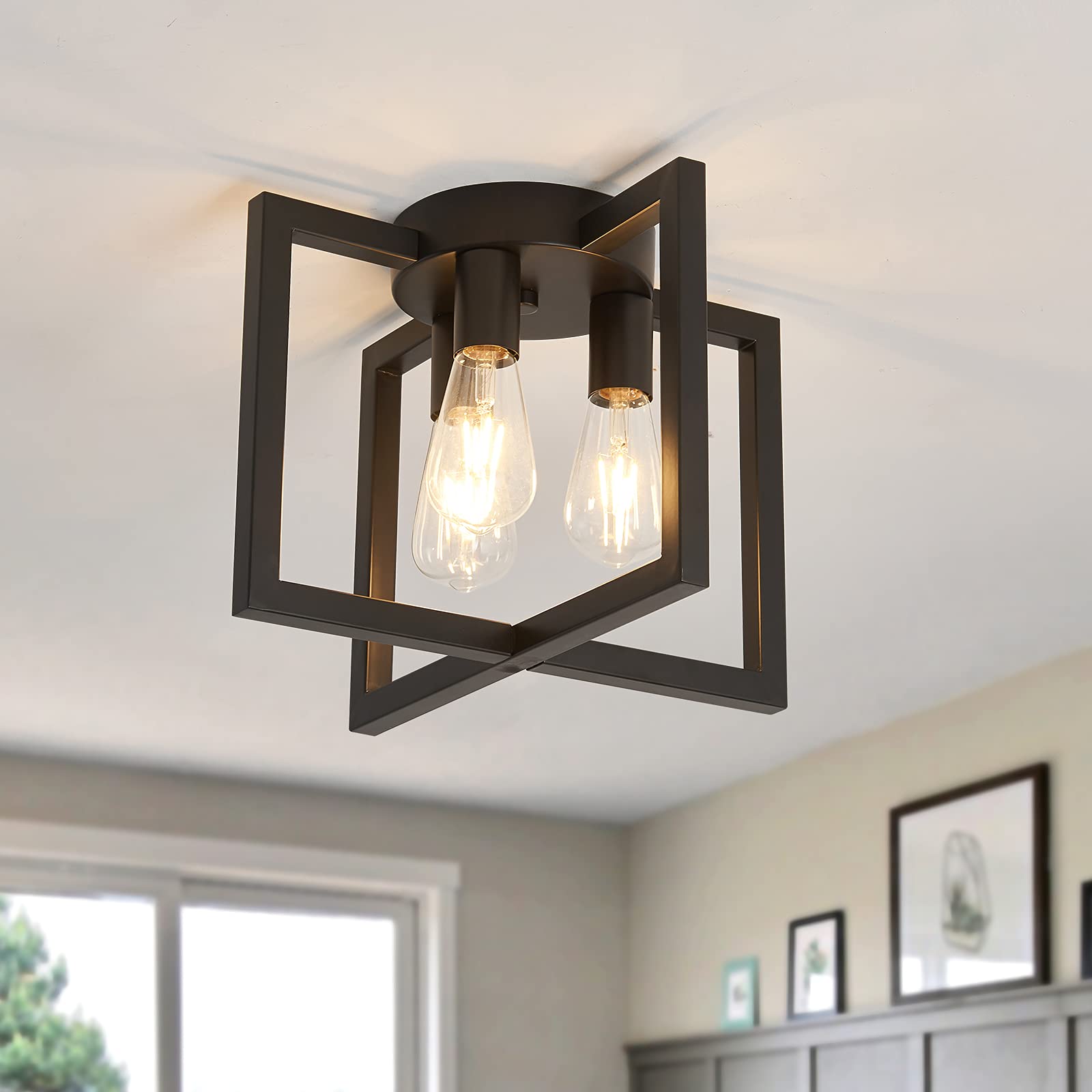 AOIZGMY  3 Lights Ceiling Light Fixture Industrial Black Semi Flush Mount Chandelier for Kitchen Living Room Bedroom Farmhouse Hallway Foyer