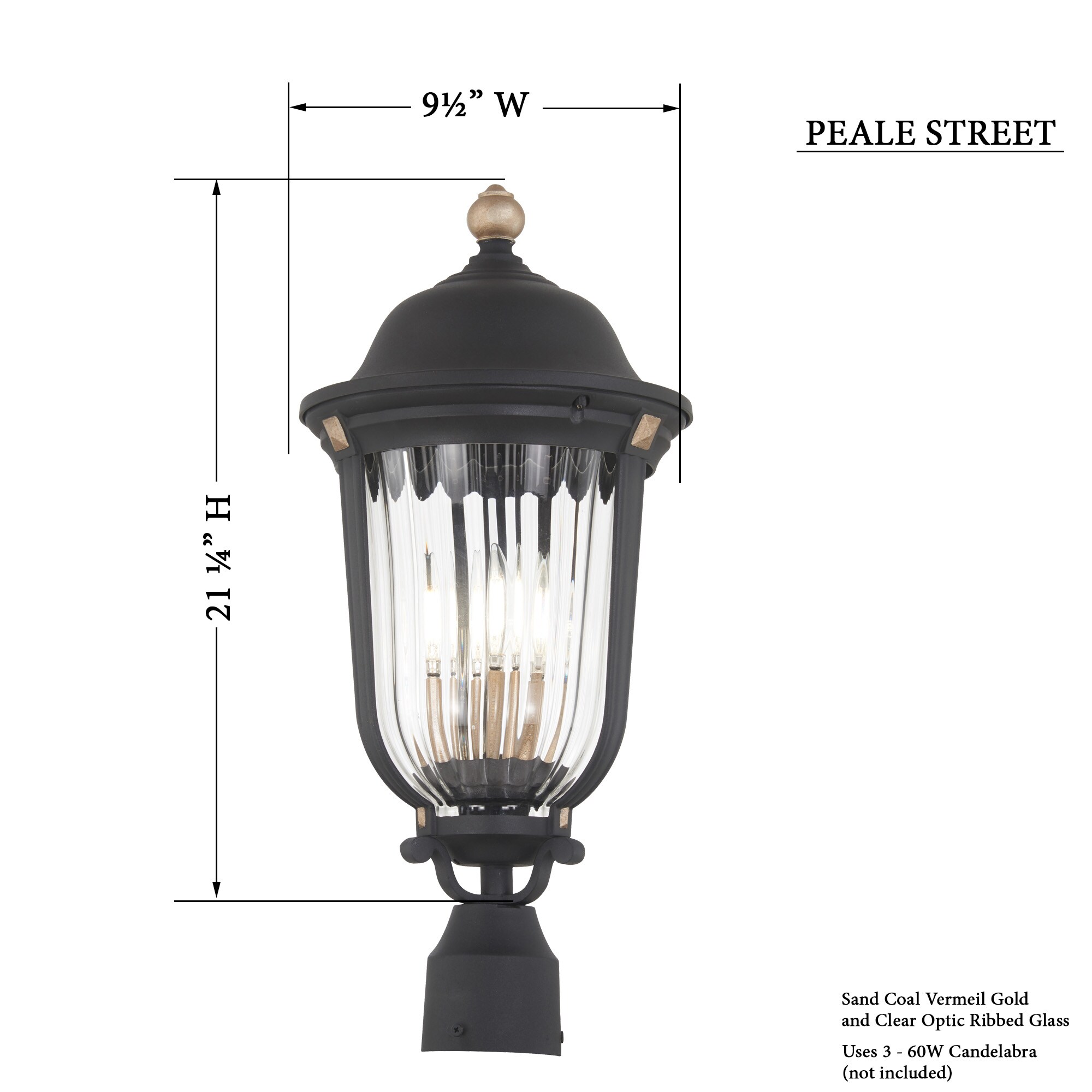 Peale Street Sand Coal Vermeil Gold 3-Light Outdoor Post