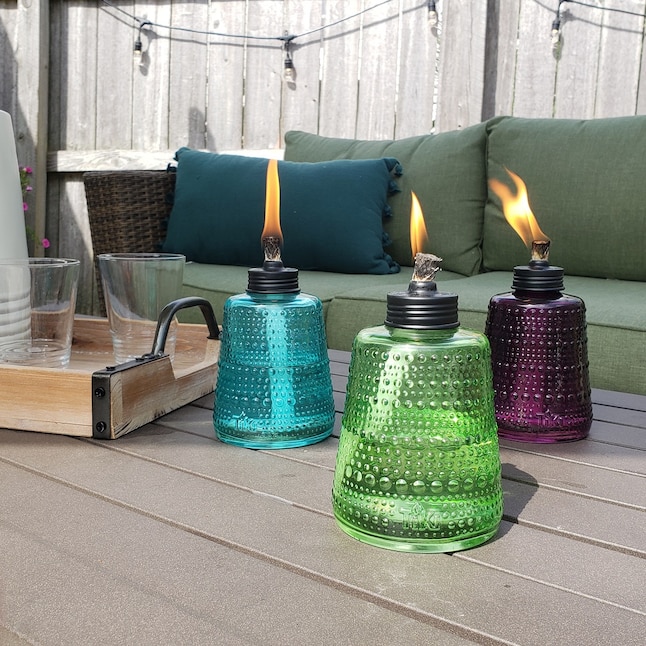 TIKI Table Torch 3-Pack 6-in Green, Purple, Teal Glass Tabletop Torch