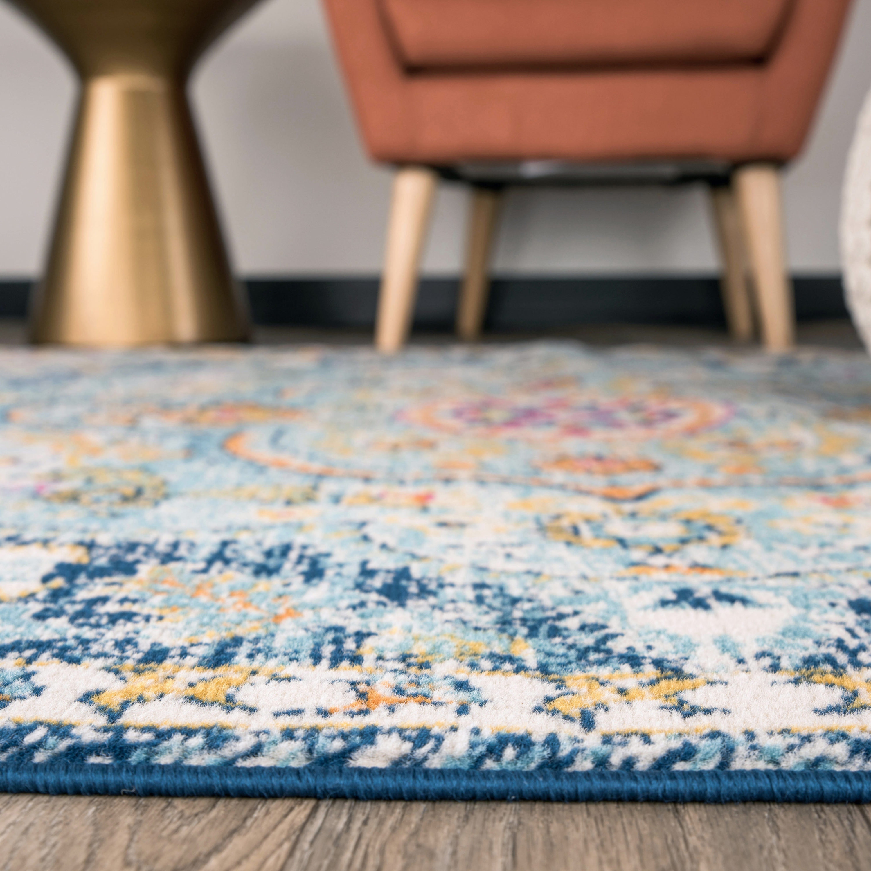 Navy Synthetic 5' x 7' Reversible Washable Area Rug