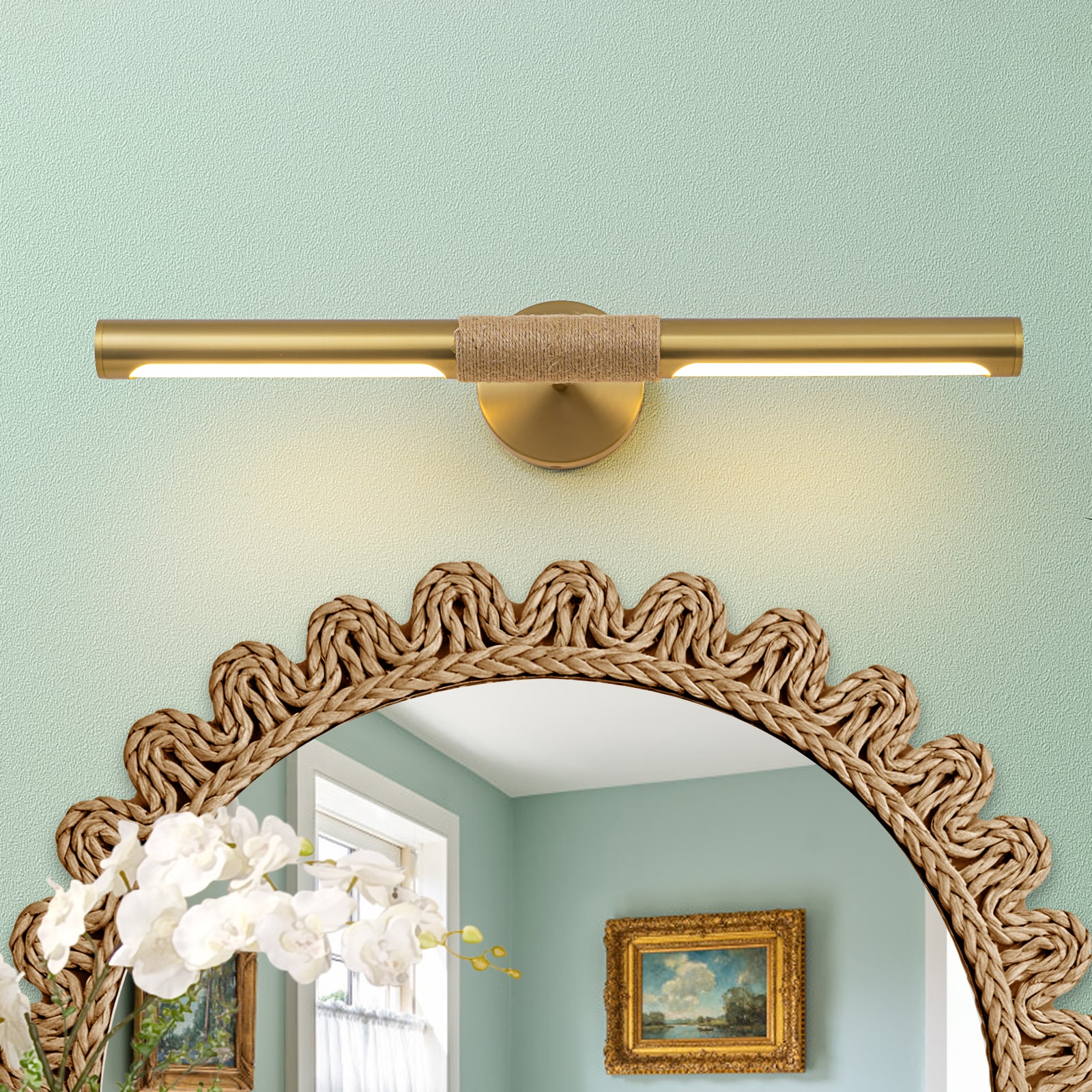 LLHZSY 24.03-in 2 Light Gold Integrated LED Coastal Bathroom Vanity light