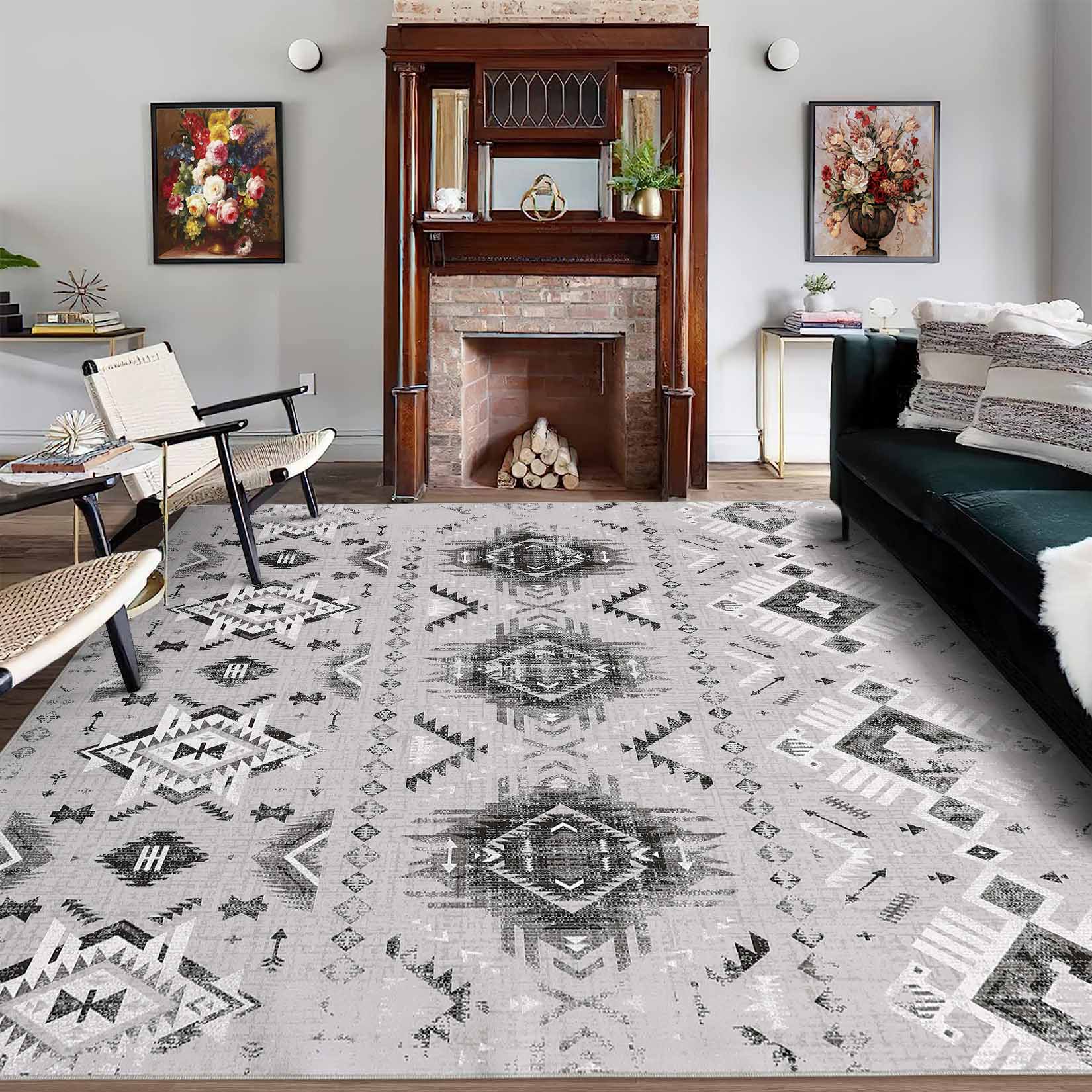 Garvee YXY-LO-PHO-11Y12B8Y 5 x 7 (ft) Loomed Gray Rectangular Indoor Geometric Vintage Machine washable Area rug