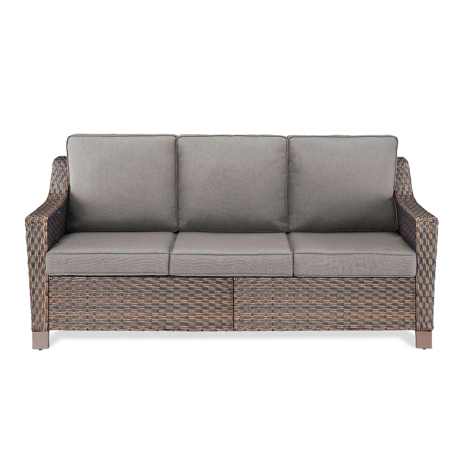 Rilyson FSLRBR13-3 L-Skinny Wicker Outdoor Sofa with Gray Cushions and Wicker Frame