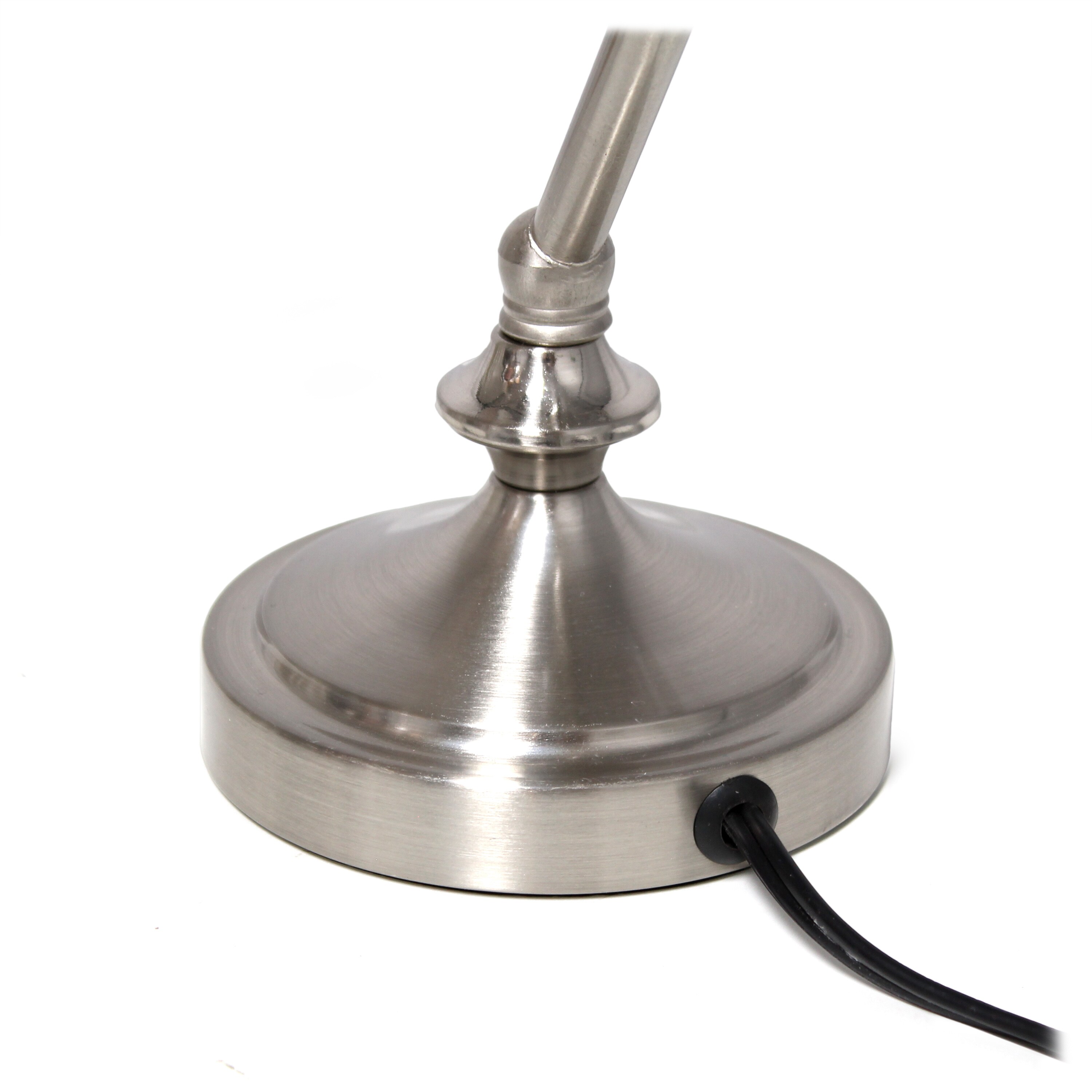 Petite Brushed Nickel Bankers Table Lamp with Black Glass Shade
