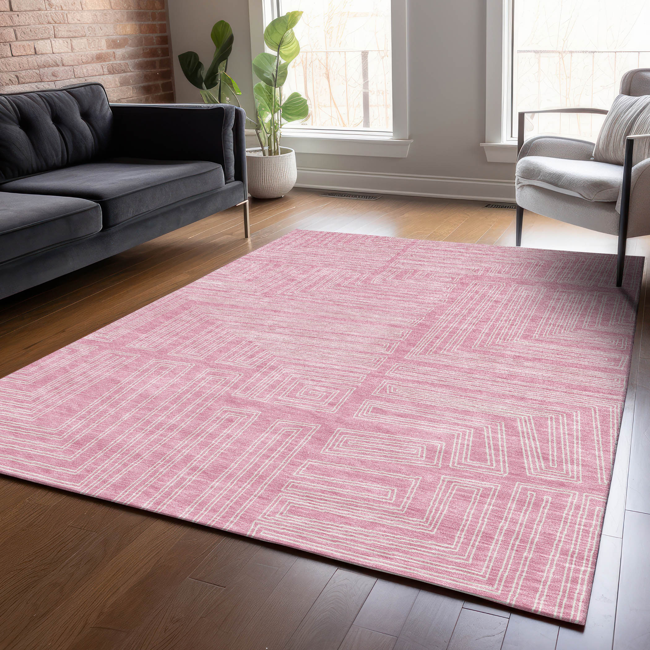 Addison Rugs ACN1045PI30X46 Chantille ACN1045PI 2 x 3 (ft) Polyester Pink Rectangular Indoor/Outdoor Geometric Machine washable Area rug