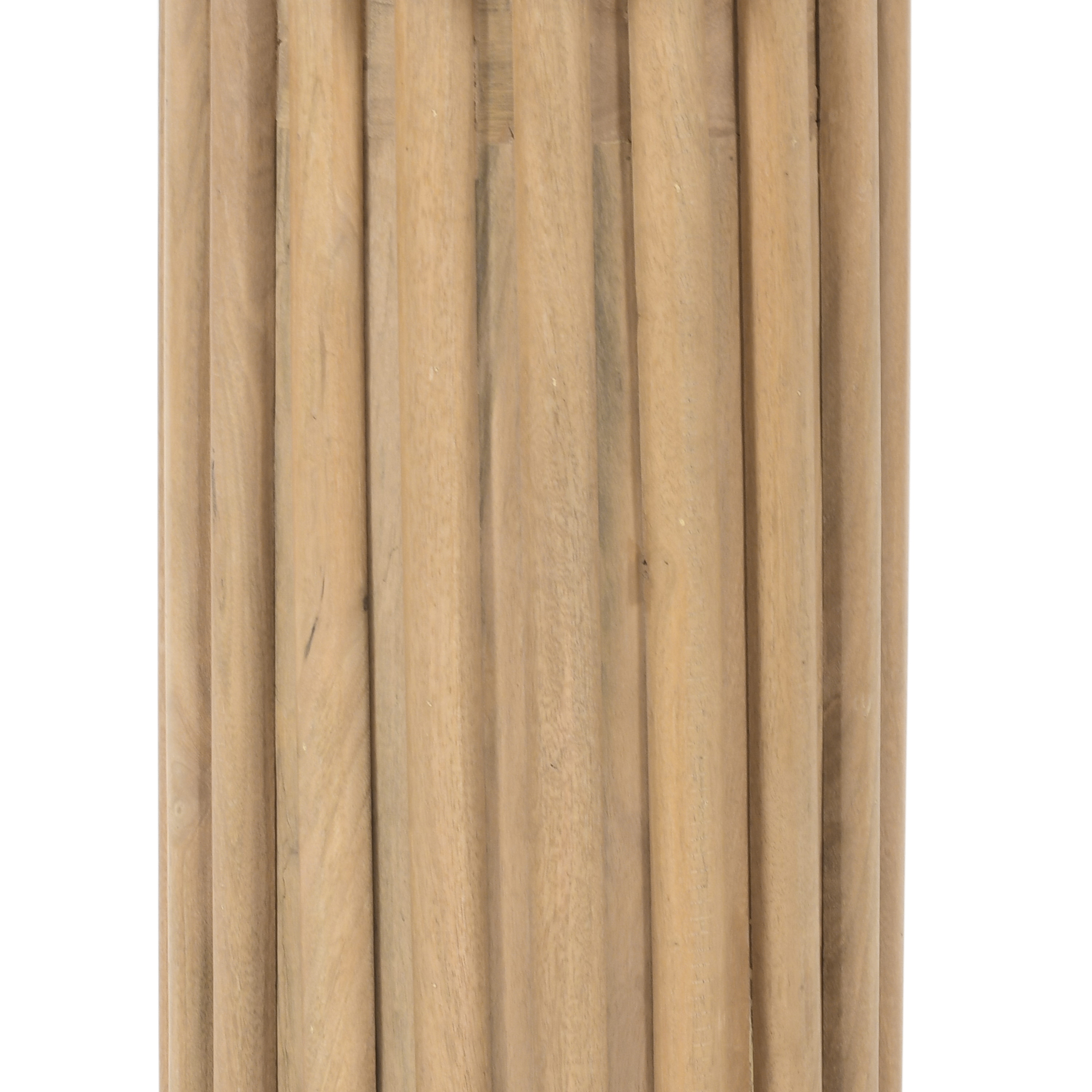 Light Brown Mango Wood Round Dinner Table with Ridged Plinth Base