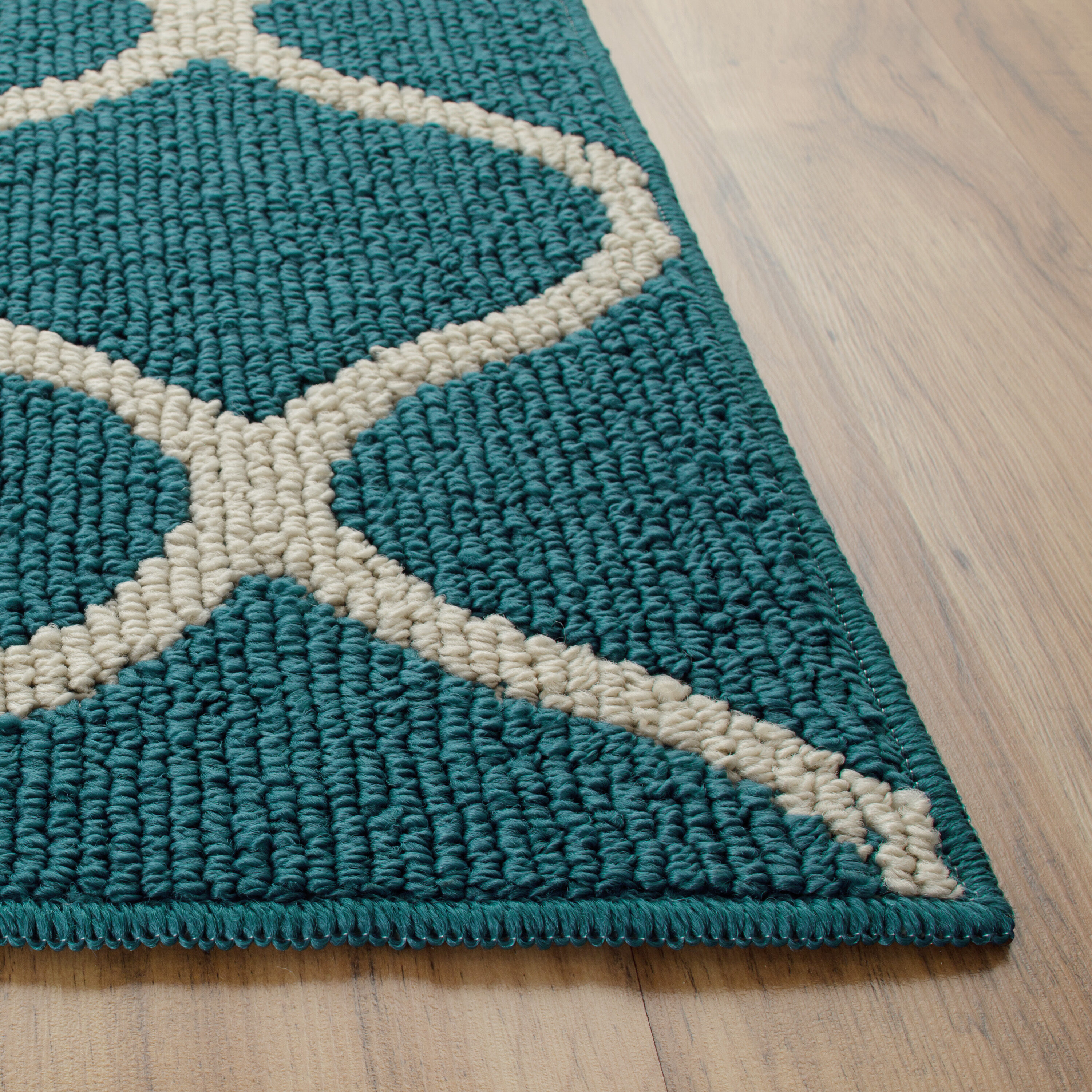 Teal Blue Tufted Shag Rectangular Rug with Non-slip Backing