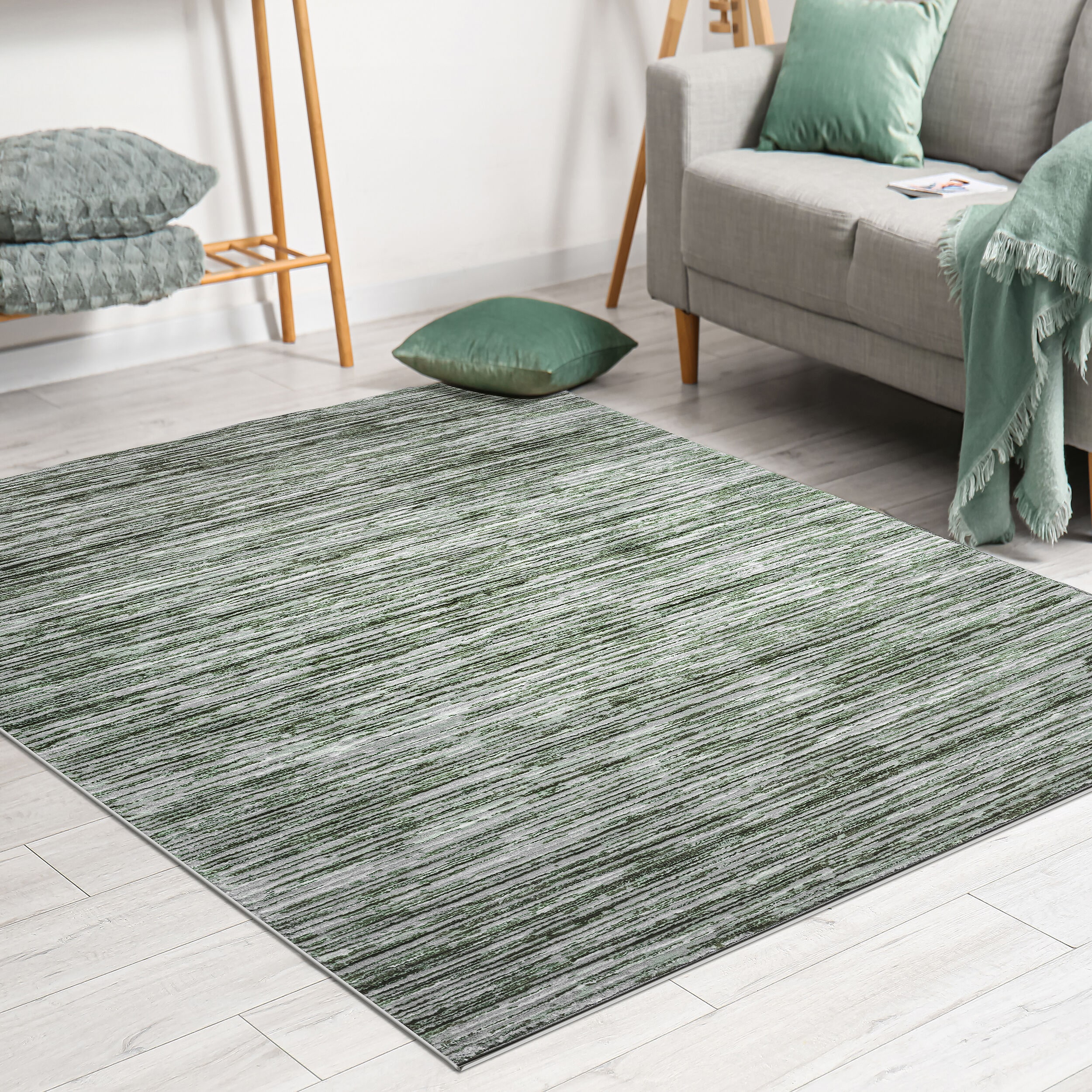 Radici USA 1228/1033/GREEN Davide 8 x 10 (ft) Loomed Polypropylene Green Rectangular Indoor Stripe Mid-Century Modern Area rug
