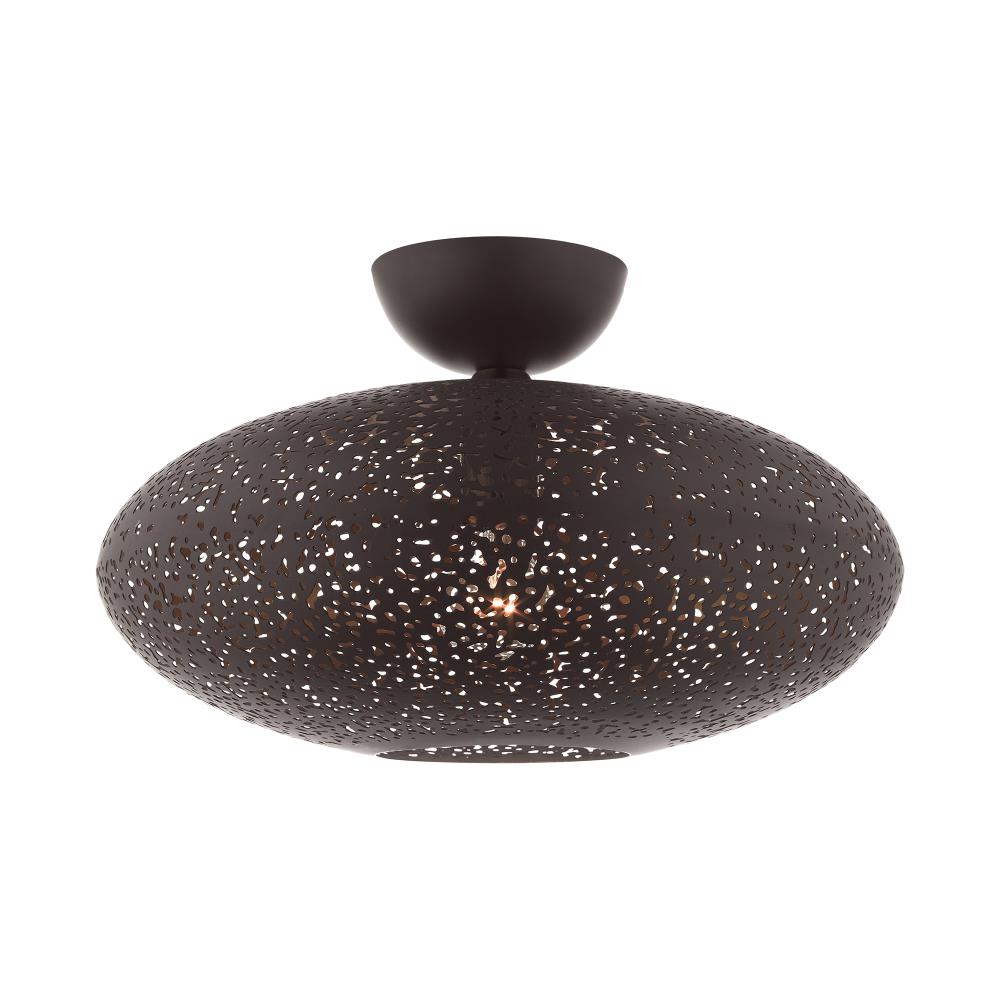 Elegant Bronze and Crystal 1-Light Semi-Flush Mount