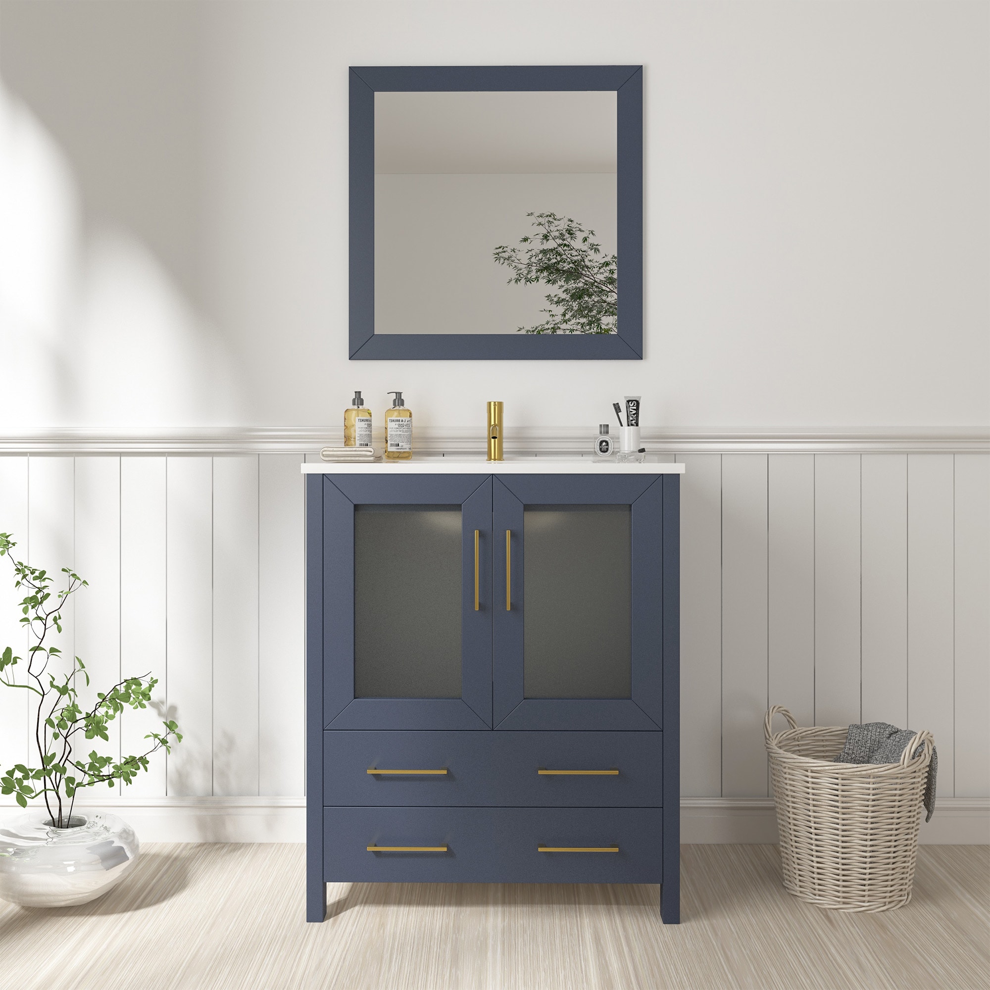 Vanity Art VA3024-B Brescia 24-in Blue Undermount Single sink Bathroom Vanity with White Ceramic Top (Mirror Included)