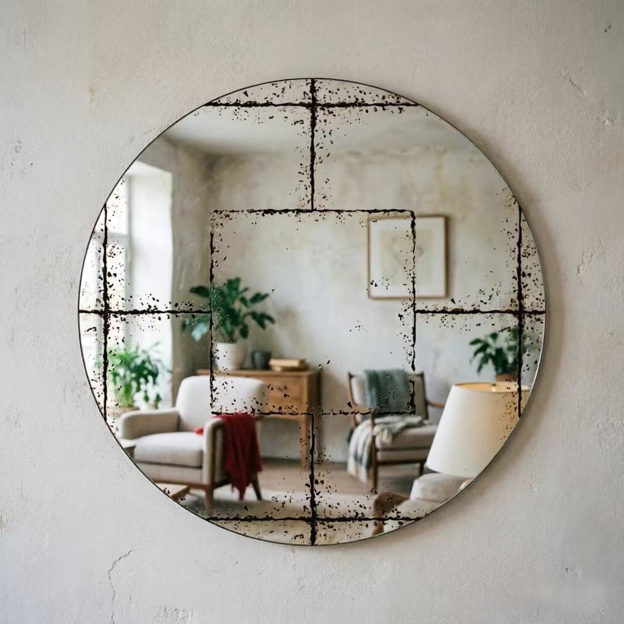 IAK 36 inch x 36 inch Black Vintage Industrial Round Wall-Mounted Mirror with High-Definition Imaging