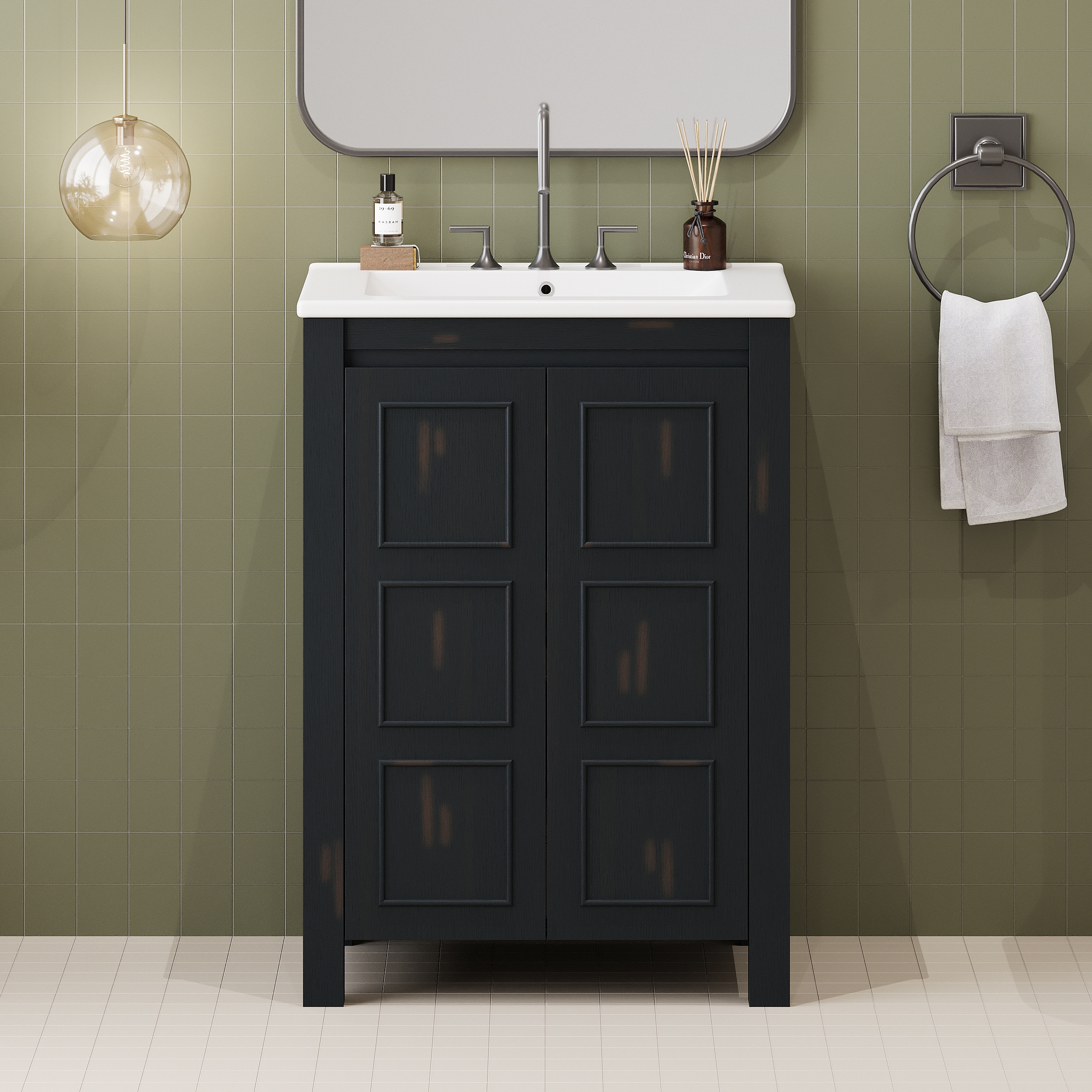 LOVMOR SF-M-WF320828AAP 24x18x34 Inches Vintage Style Small Bathroom Vanity Combo with Ceramic Sink 2 Softclose Doors