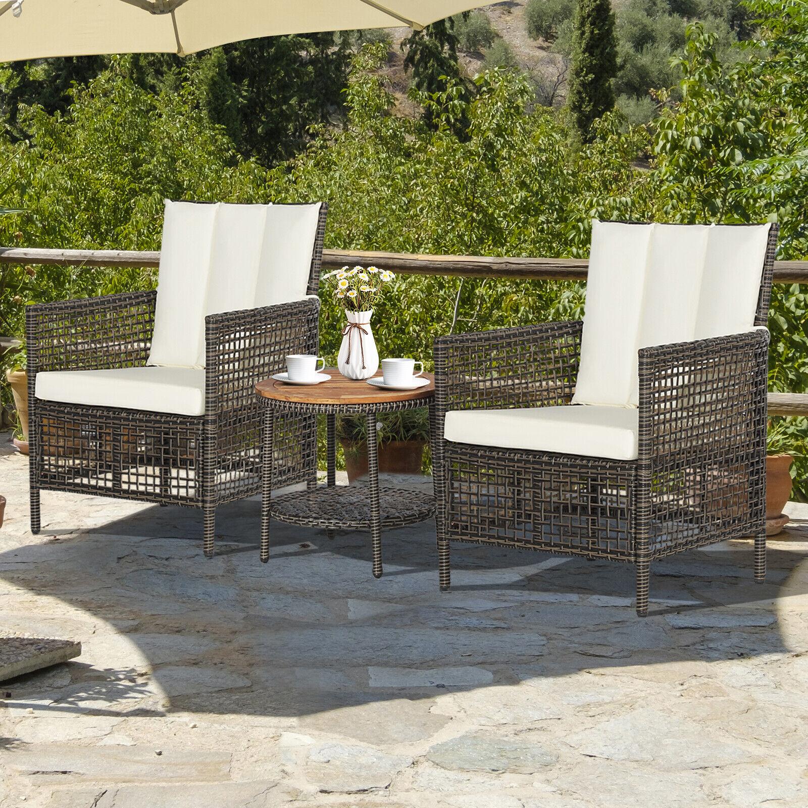 BABOOM BOM-0241WH-CO 3 -Piece Rattan Patio Conversation Set with Off-white Cushions